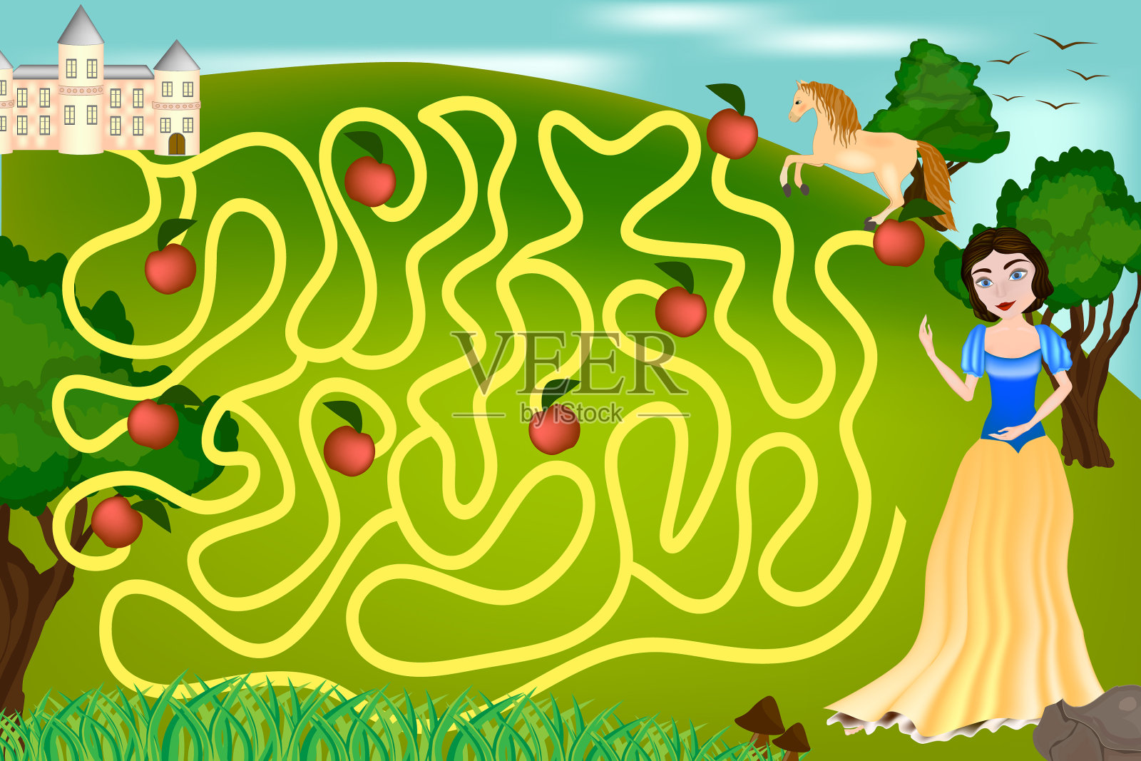 迷宫游戏公主正在寻找王子插画图片素材