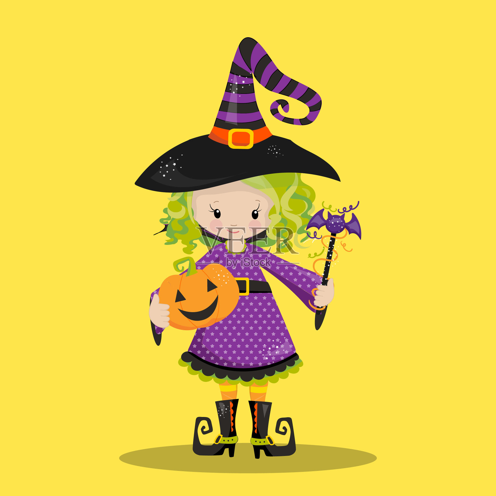 可爱的女巫女孩绿色02插画图片素材