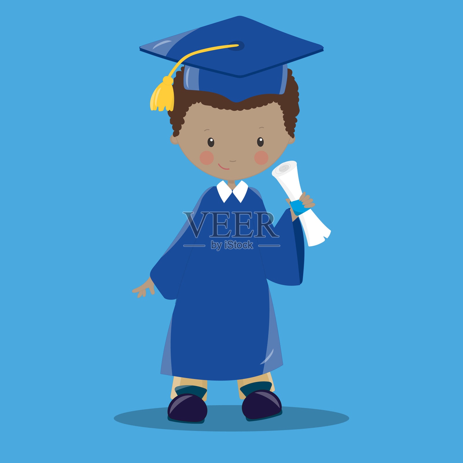 毕业男生带毕业证书08插画图片素材