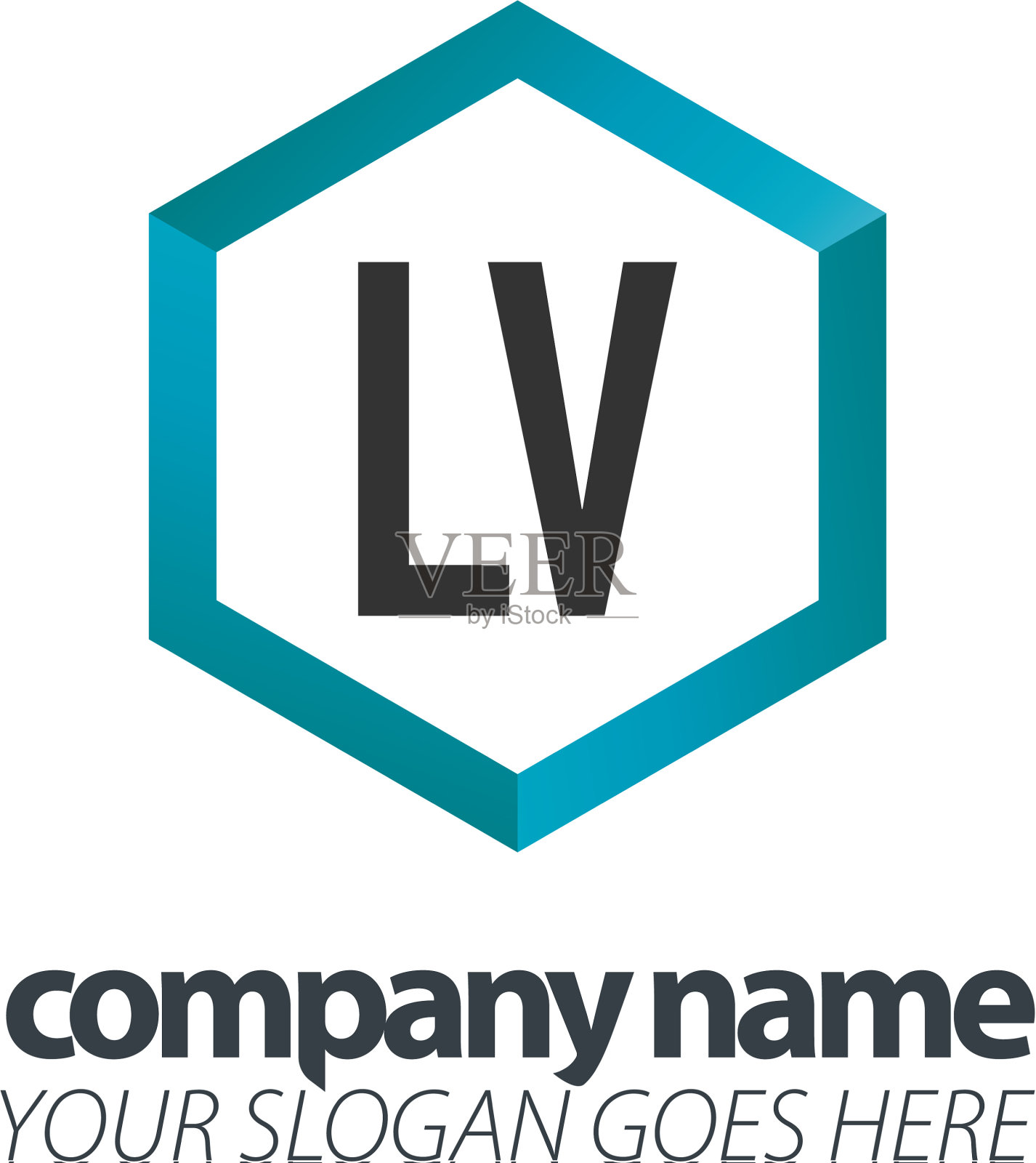 首字母lv六角盒创意标志黑色插画图片素材