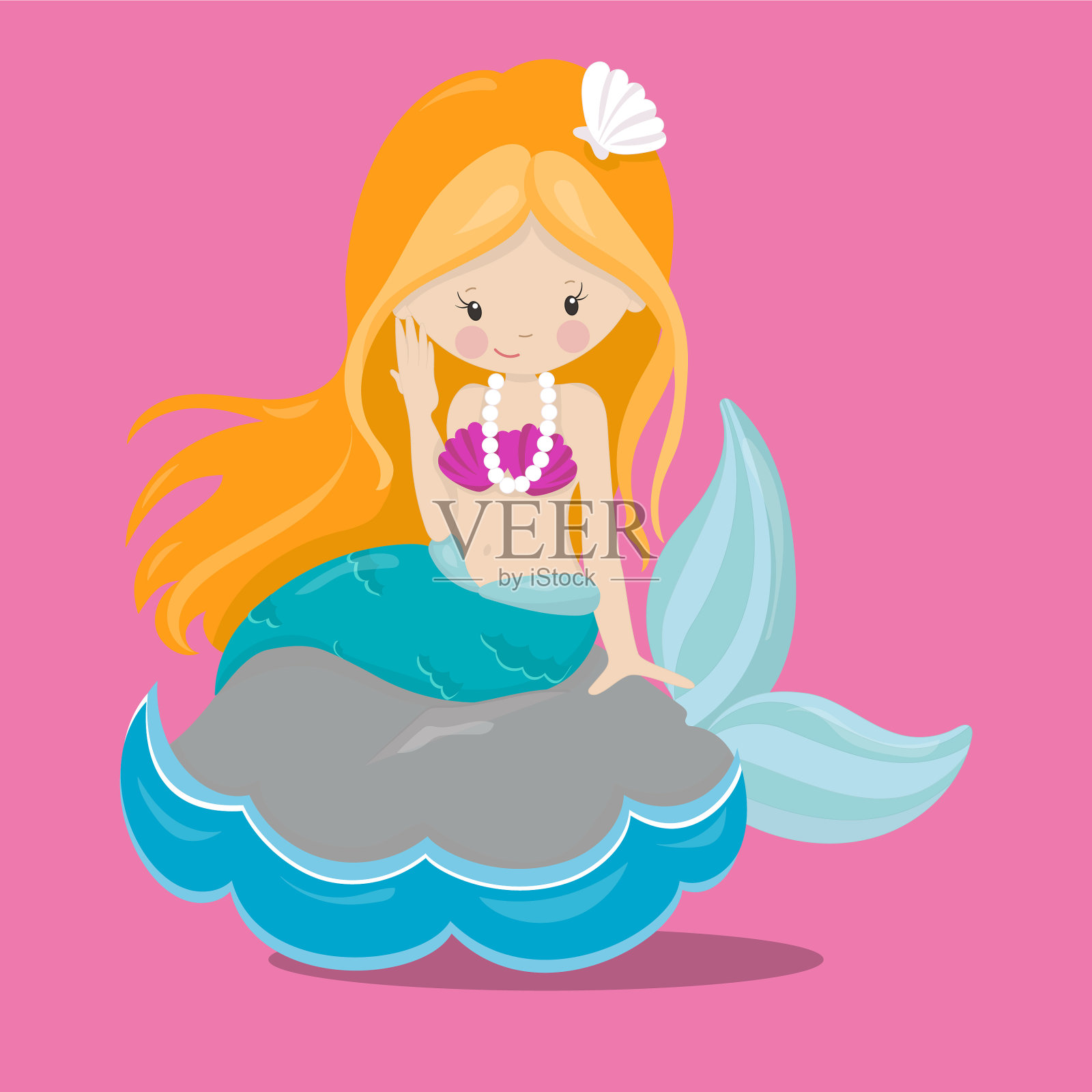 美人鱼橙色24插画图片素材