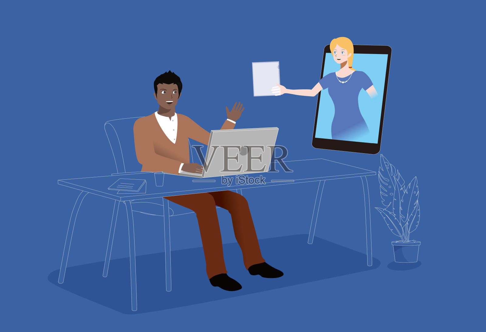 坐在桌子上的人插画图片素材