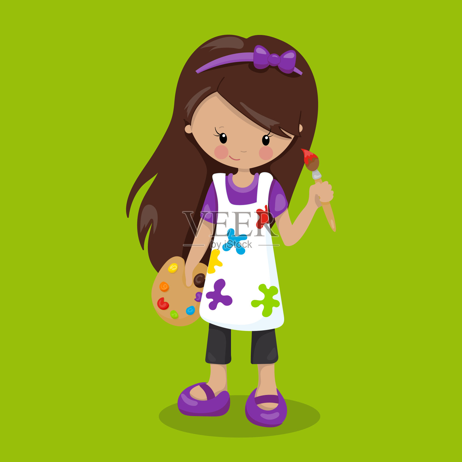 小艺术家棕色女孩溅07插画图片素材