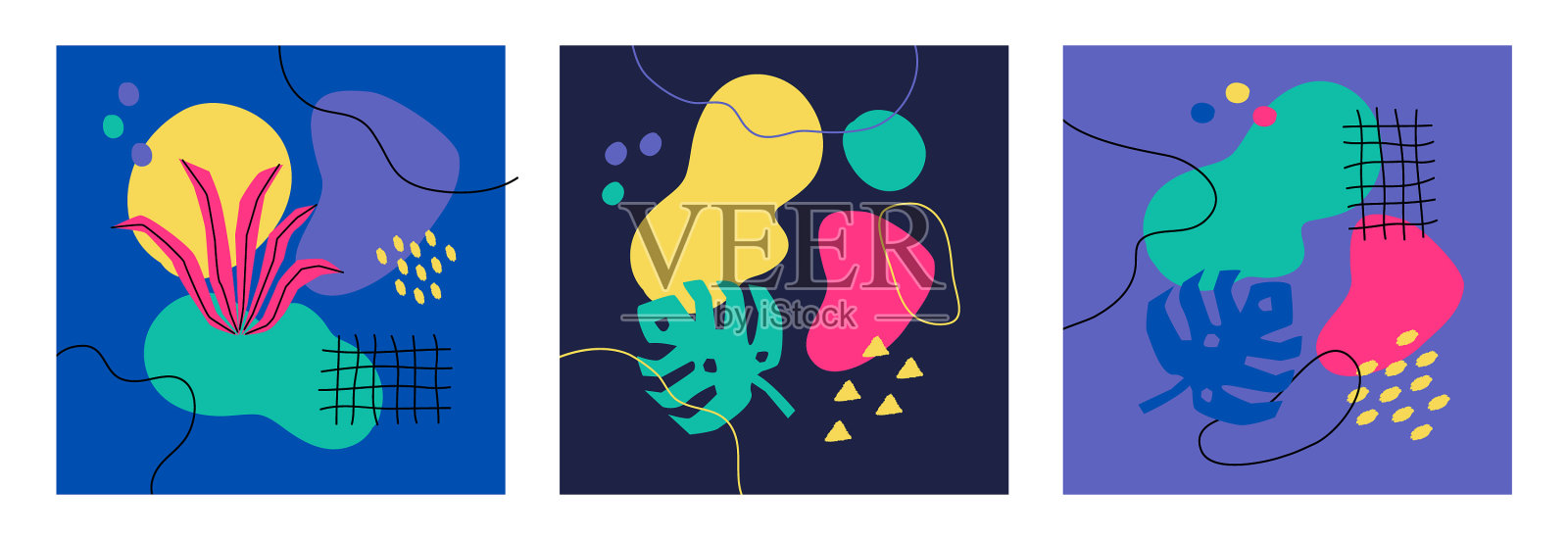 带有热带丛林树叶植物的现代卡片插画图片素材