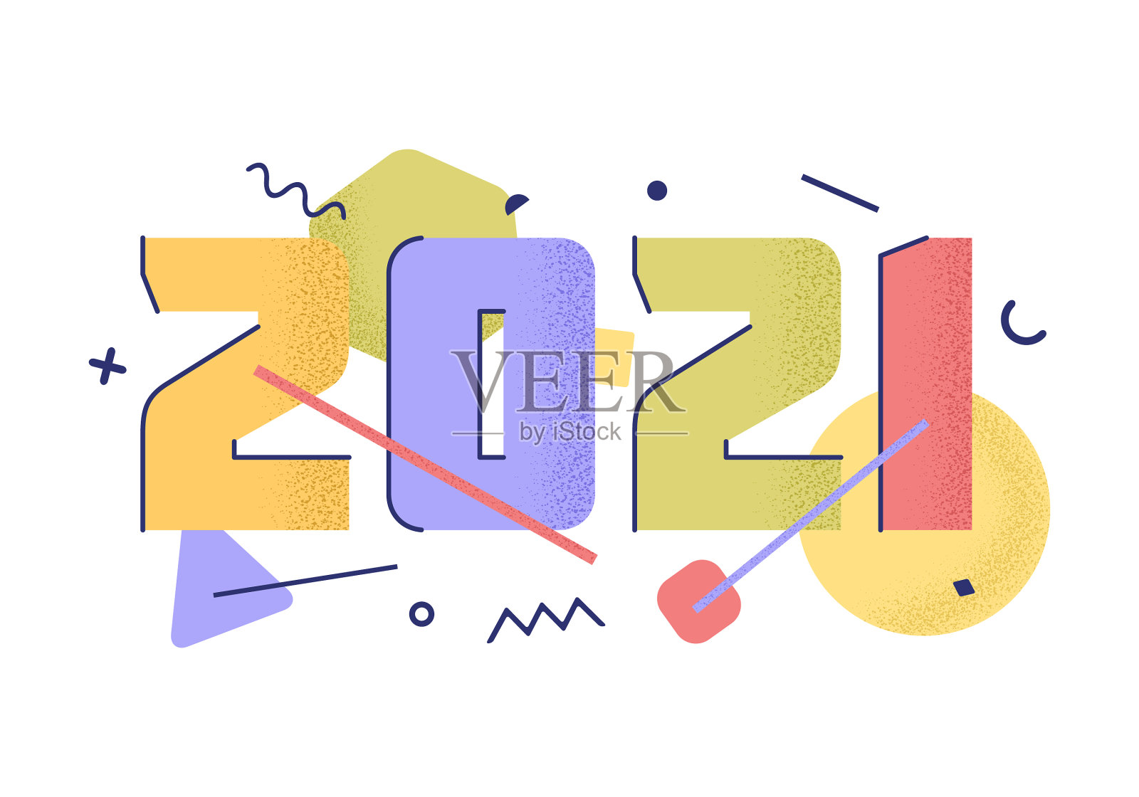 2021年，平卡通数字和时髦的谷物插画图片素材