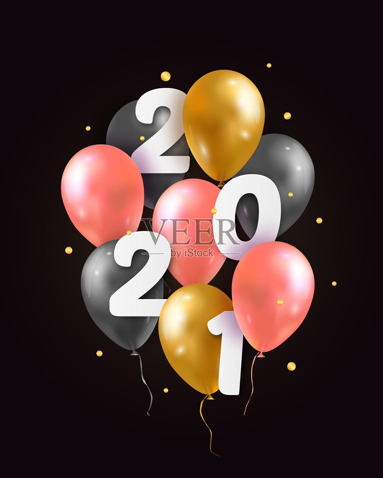 2021年新年快乐，用3d现实气球插画图片素材