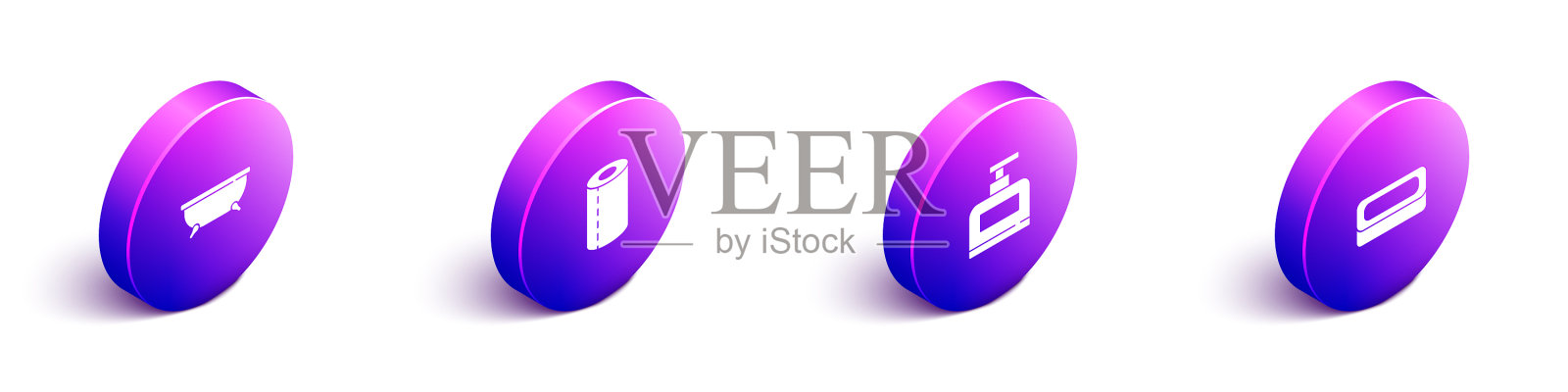 设置等距浴缸纸巾卷瓶的毛巾图标素材