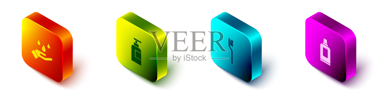 用肥皂瓶等距洗手图标素材