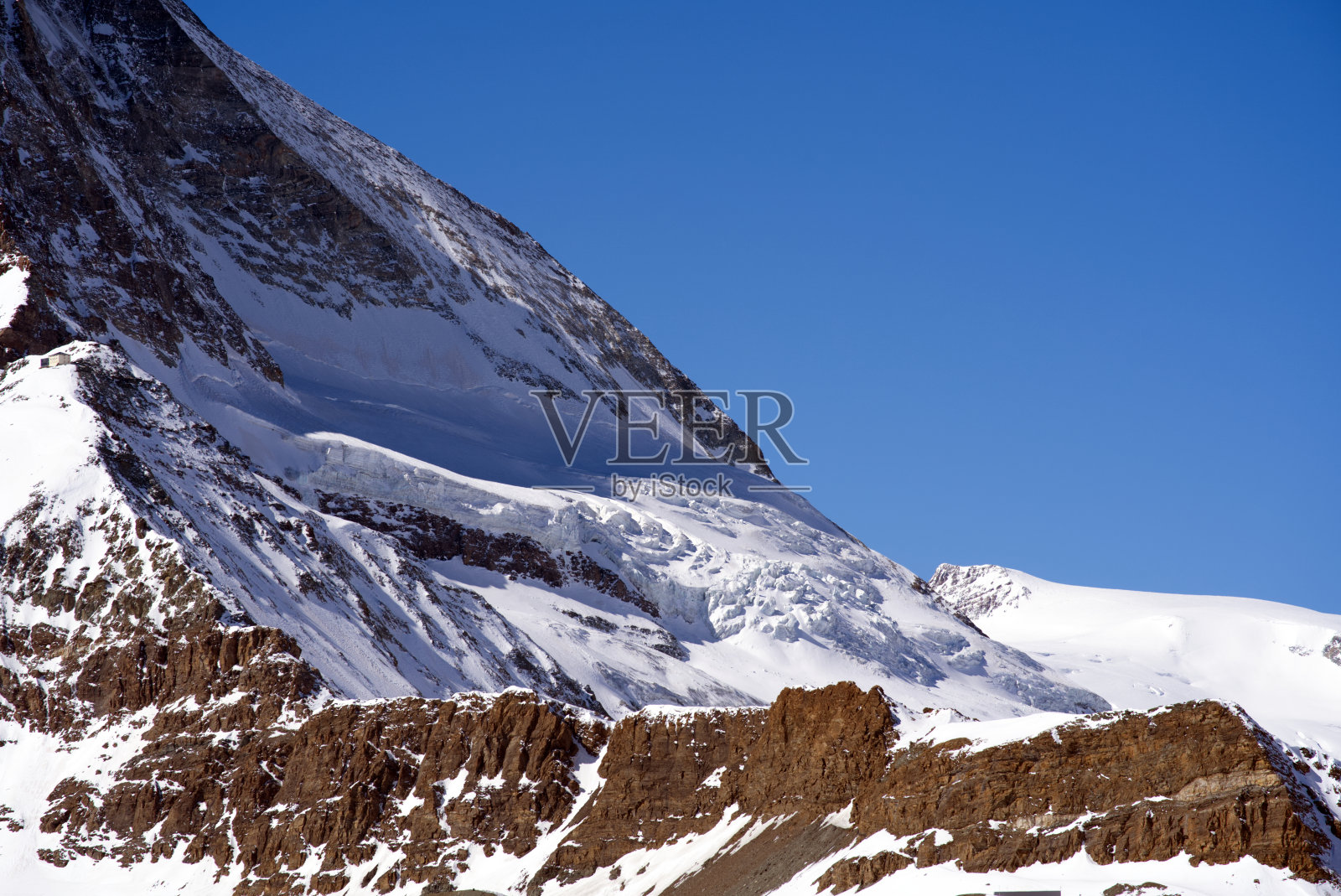 从戈内格拉特火车站望去，瑞士泽马特的雪山、雪原和冰川。照片摄影图片