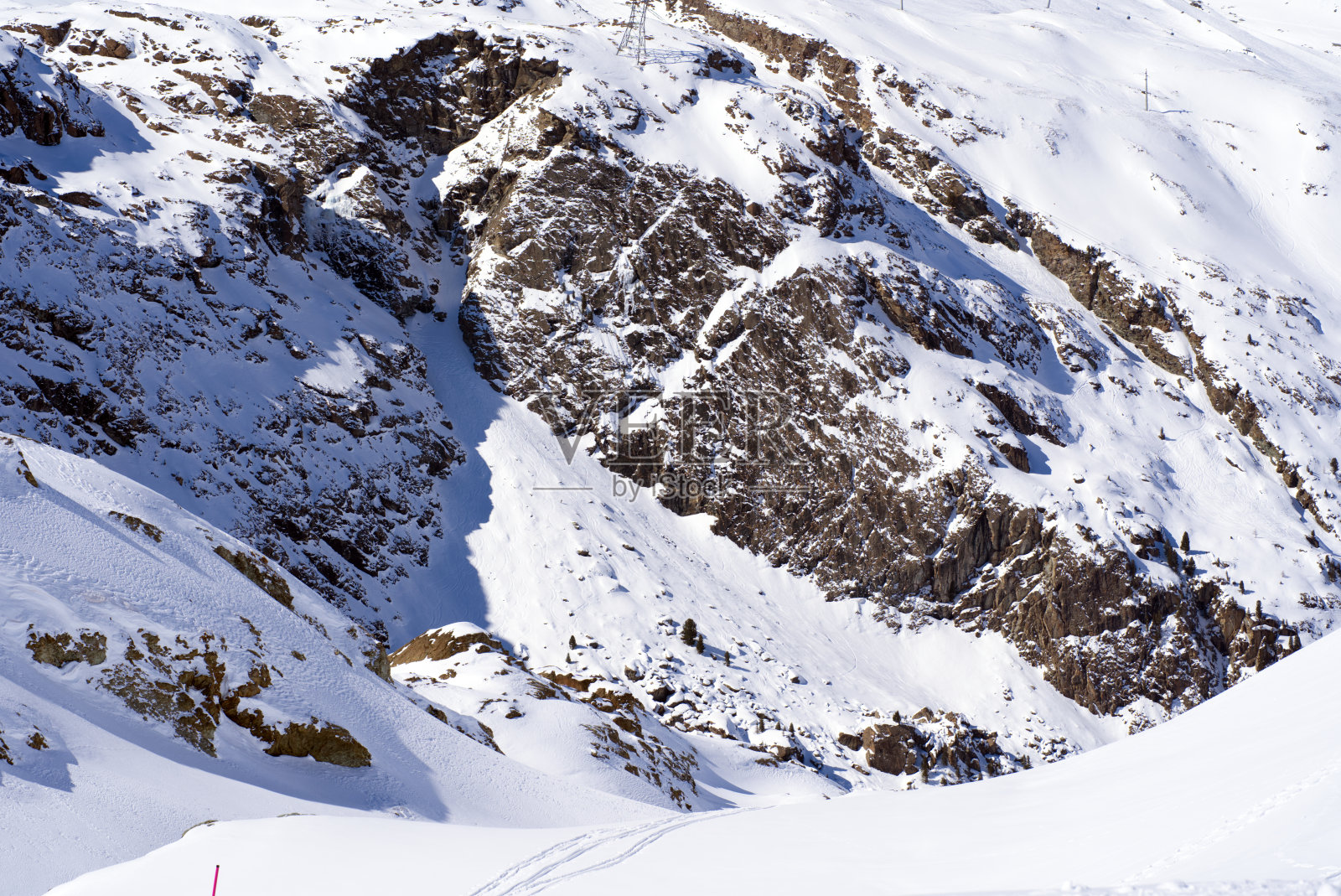 从戈内格拉特火车站望去，瑞士泽马特的雪山、雪原和冰川。照片摄影图片
