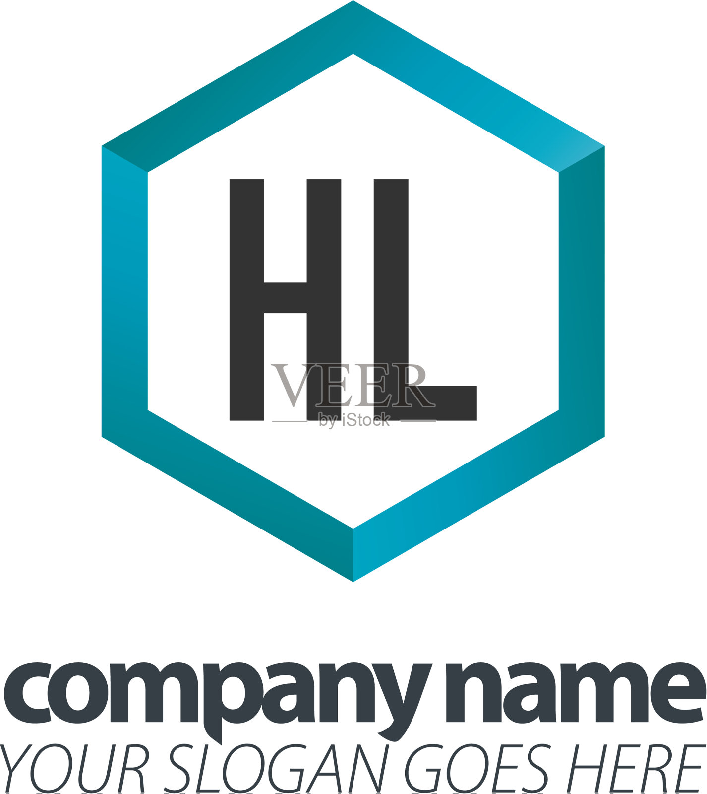 首字母hl六角盒创意标志黑色插画图片素材