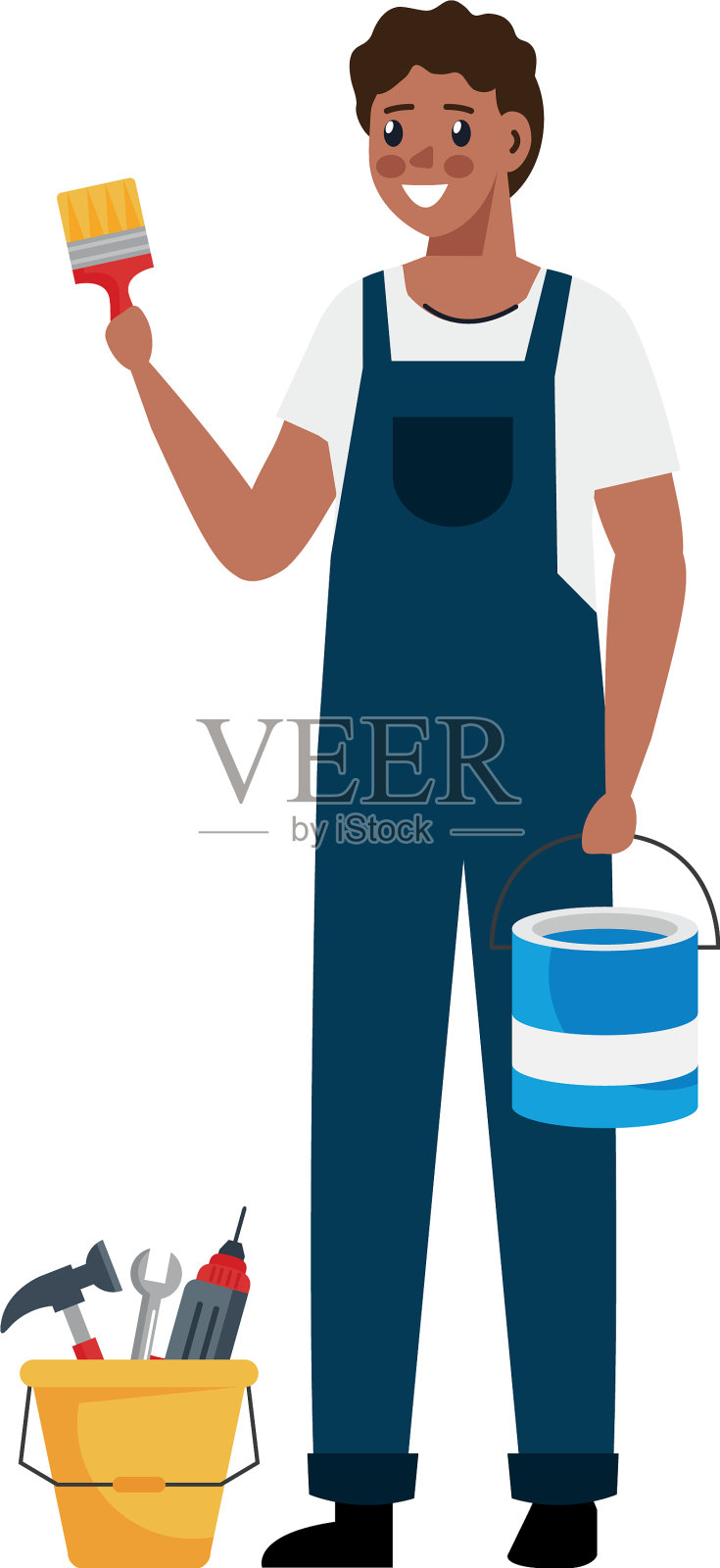 油漆工与桶和刷子设计设计元素图片
