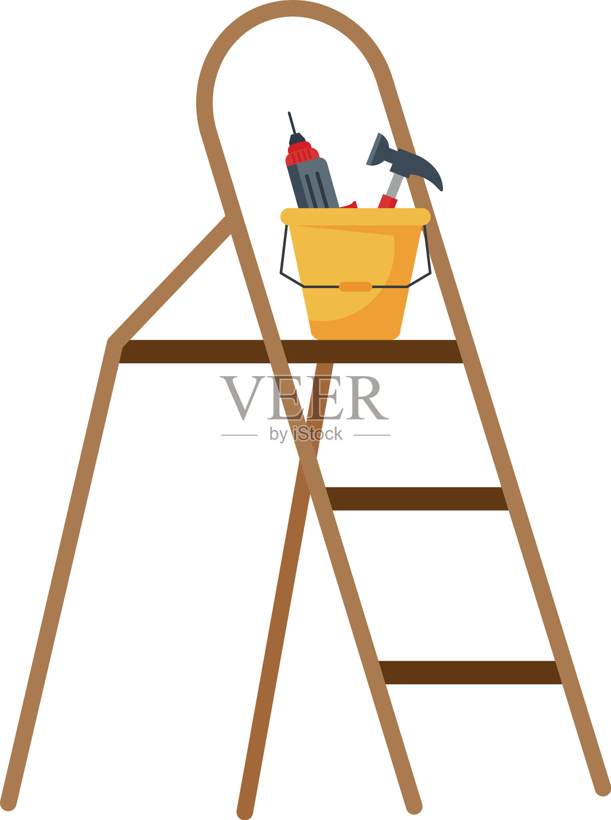 施工工具桶上的梯子设计设计元素图片