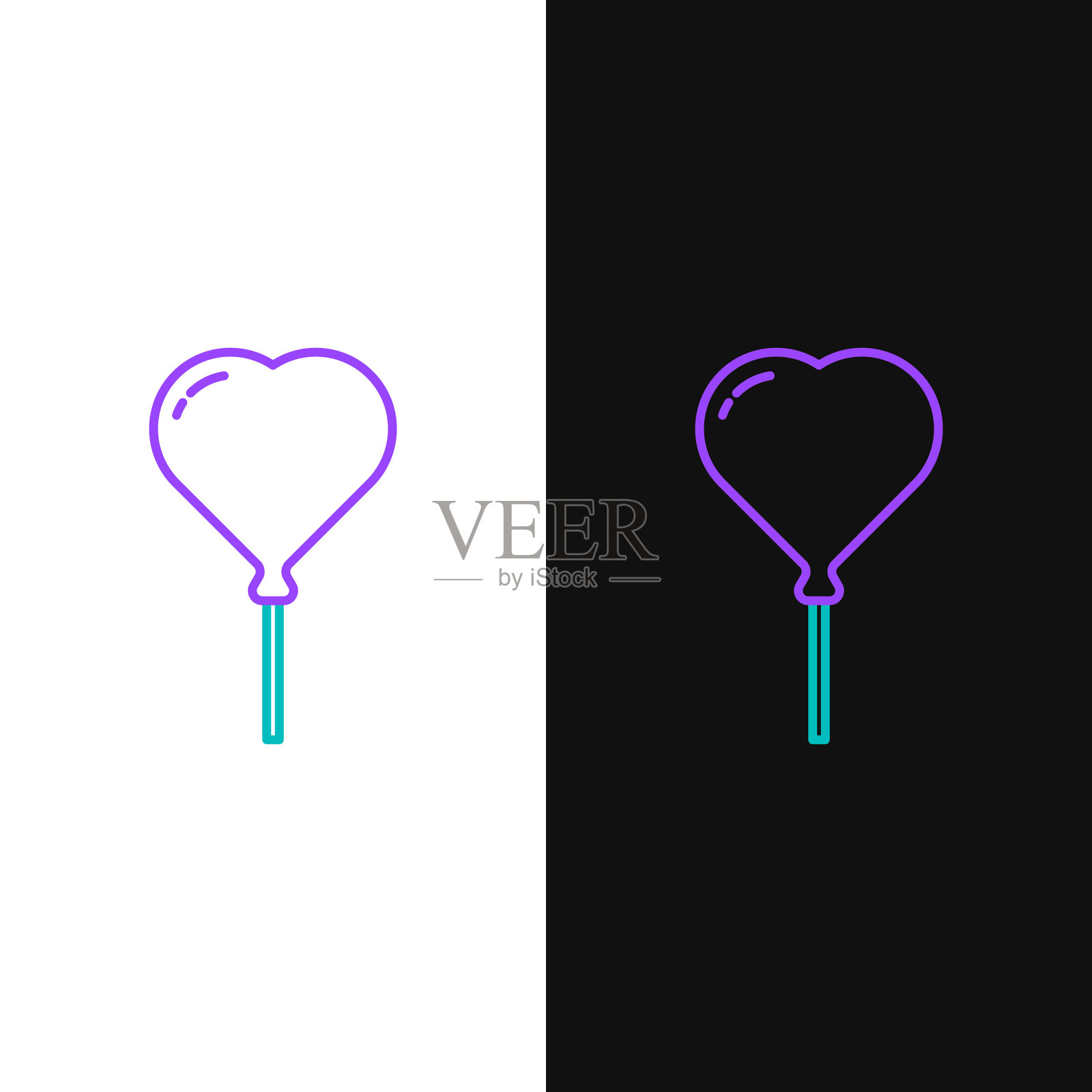 线气球在形式心形与缎带图标插画图片素材