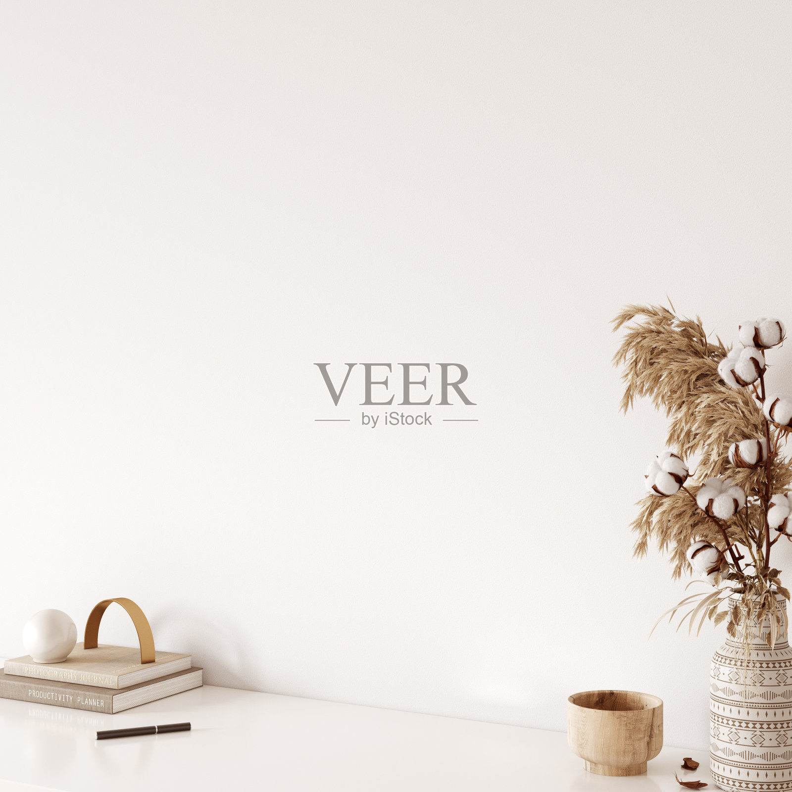 那种波西米亚风格的室内风格。墙模型。墙艺术。3d渲染，3d插图照片摄影图片