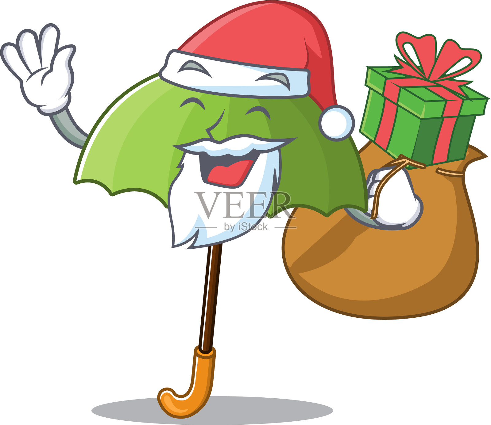 圣诞老人绿伞卡通人物设计设计元素图片