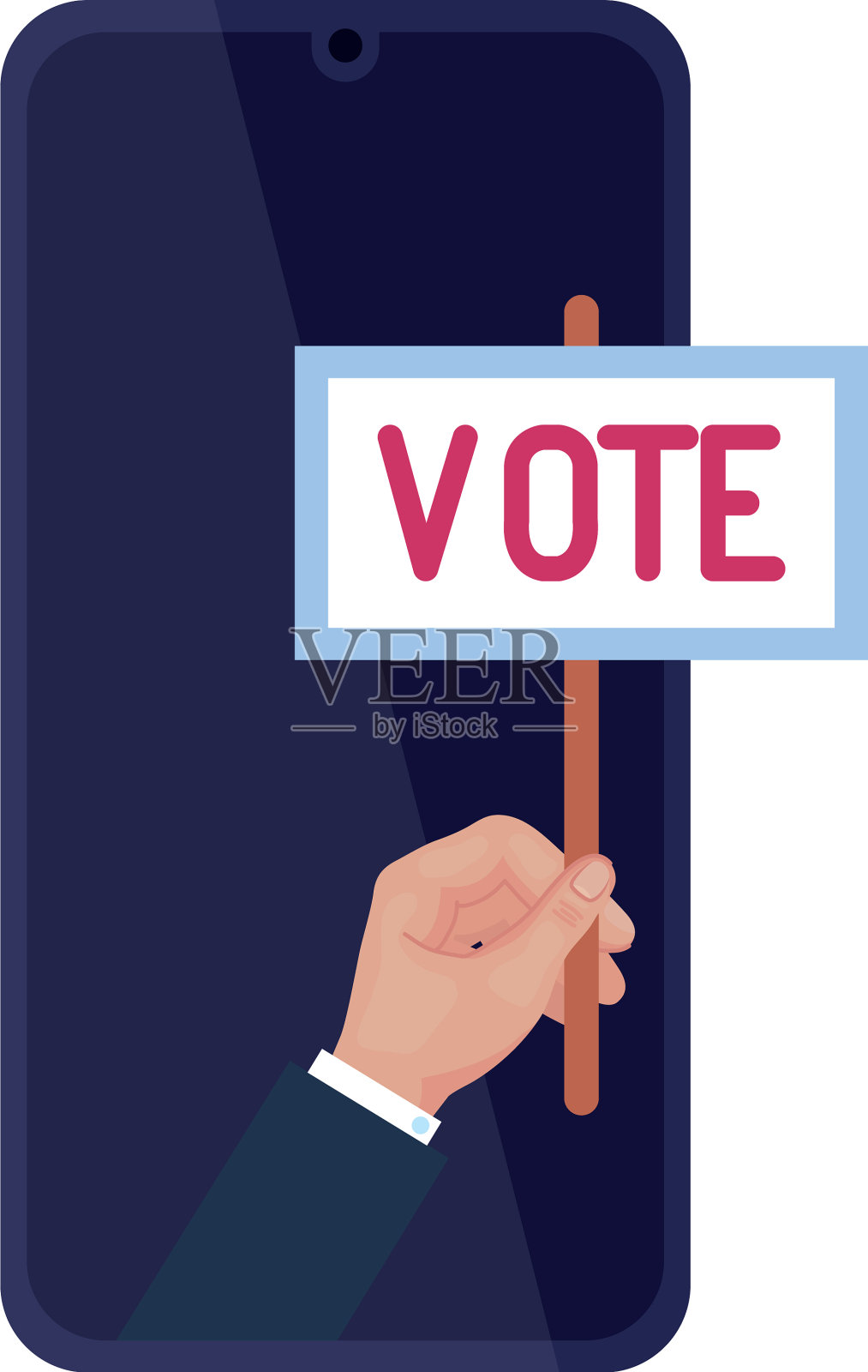 在智能手机上手持投票横幅设计元素图片