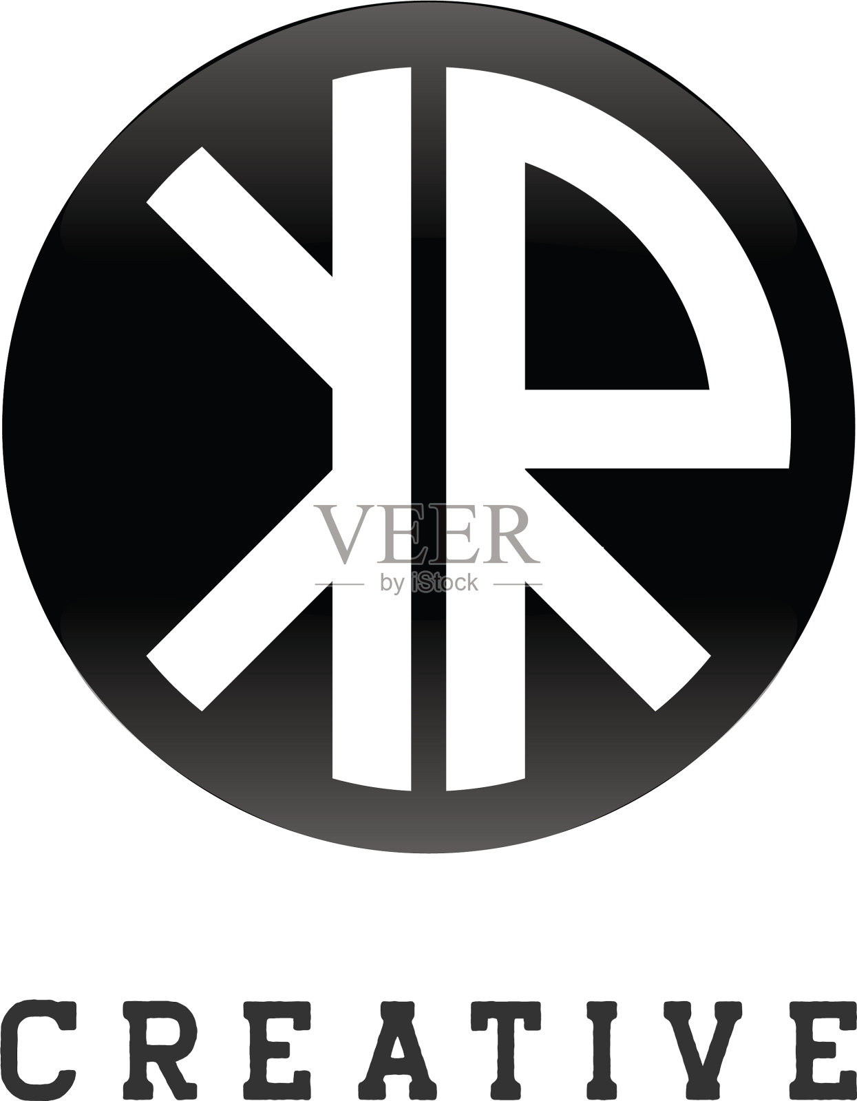 首字母kr圆形组合字母黑色插画图片素材