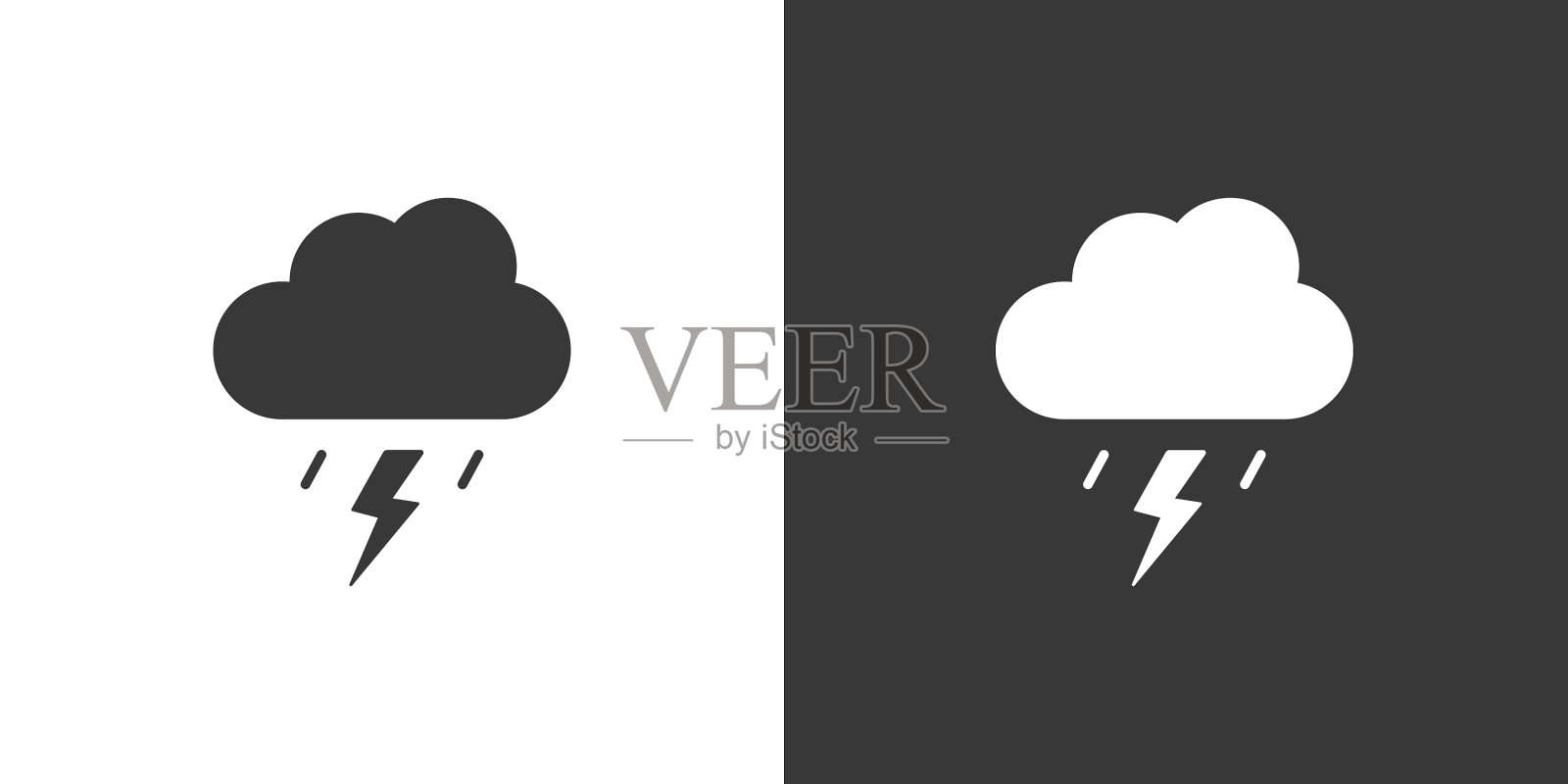 风暴和云孤立的图标上的黑色和白色插画图片素材