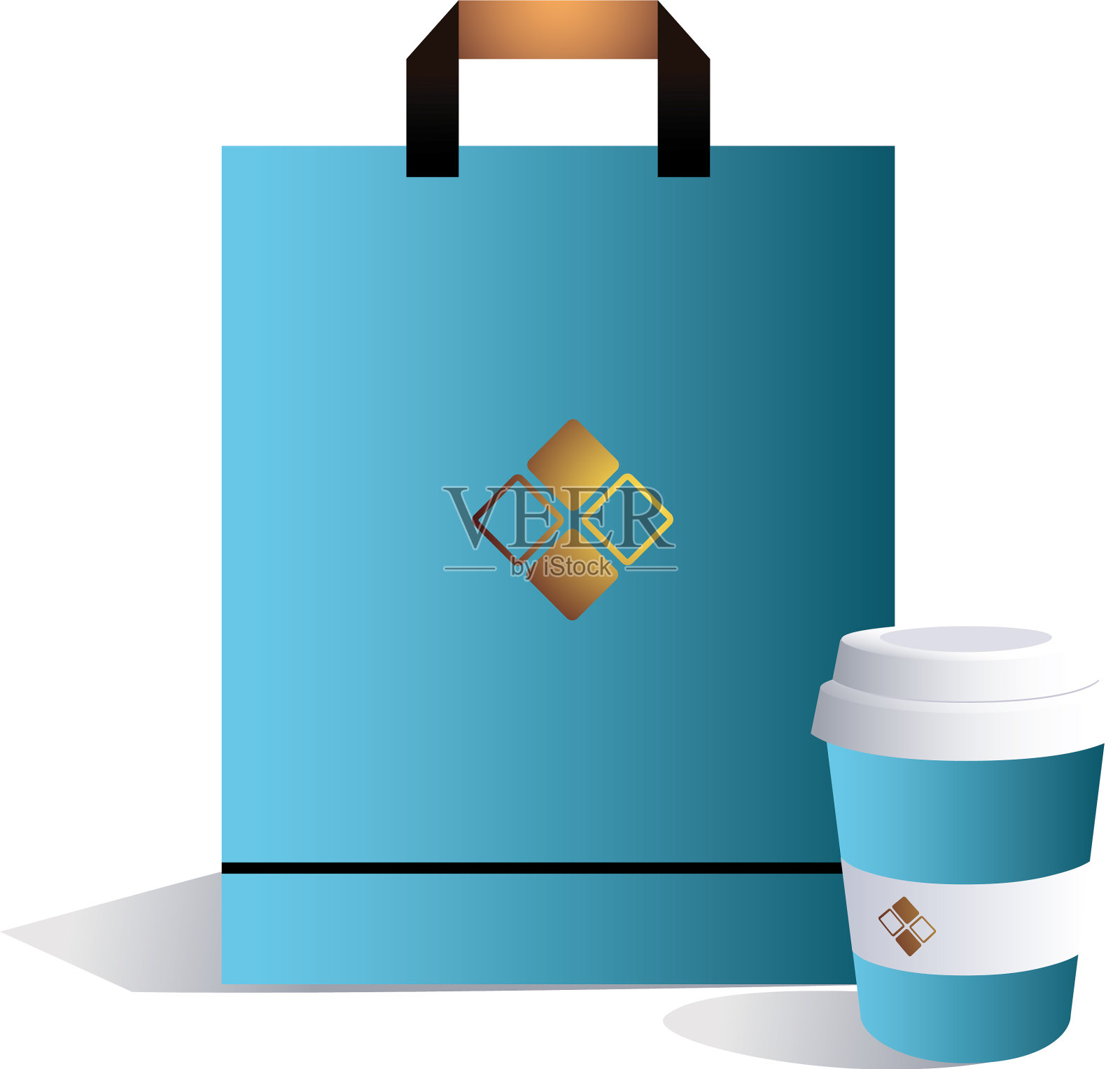 蓝色袋子与企业形象带走咖啡设计元素图片