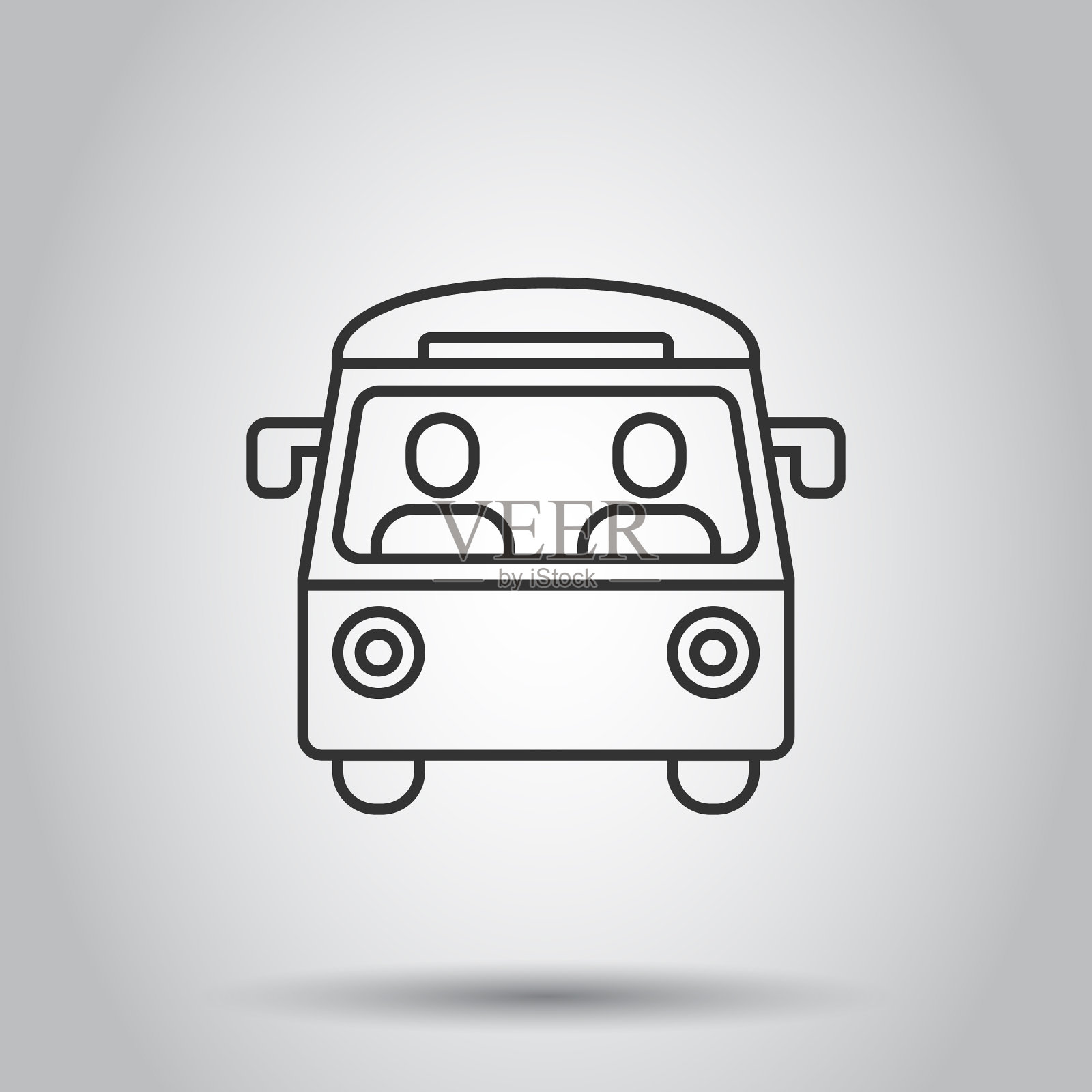 巴士图标在扁平式客车上，白色孤立插画图片素材