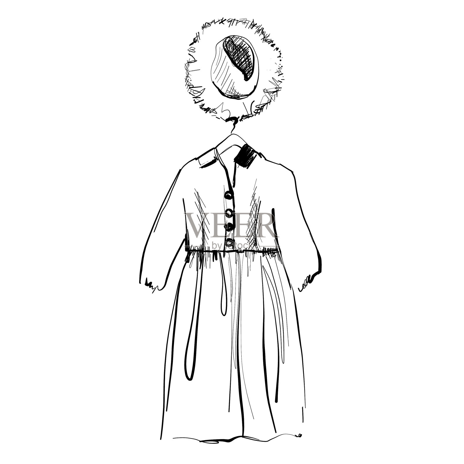 衣架上衣服素描手绘帽子设计元素图片