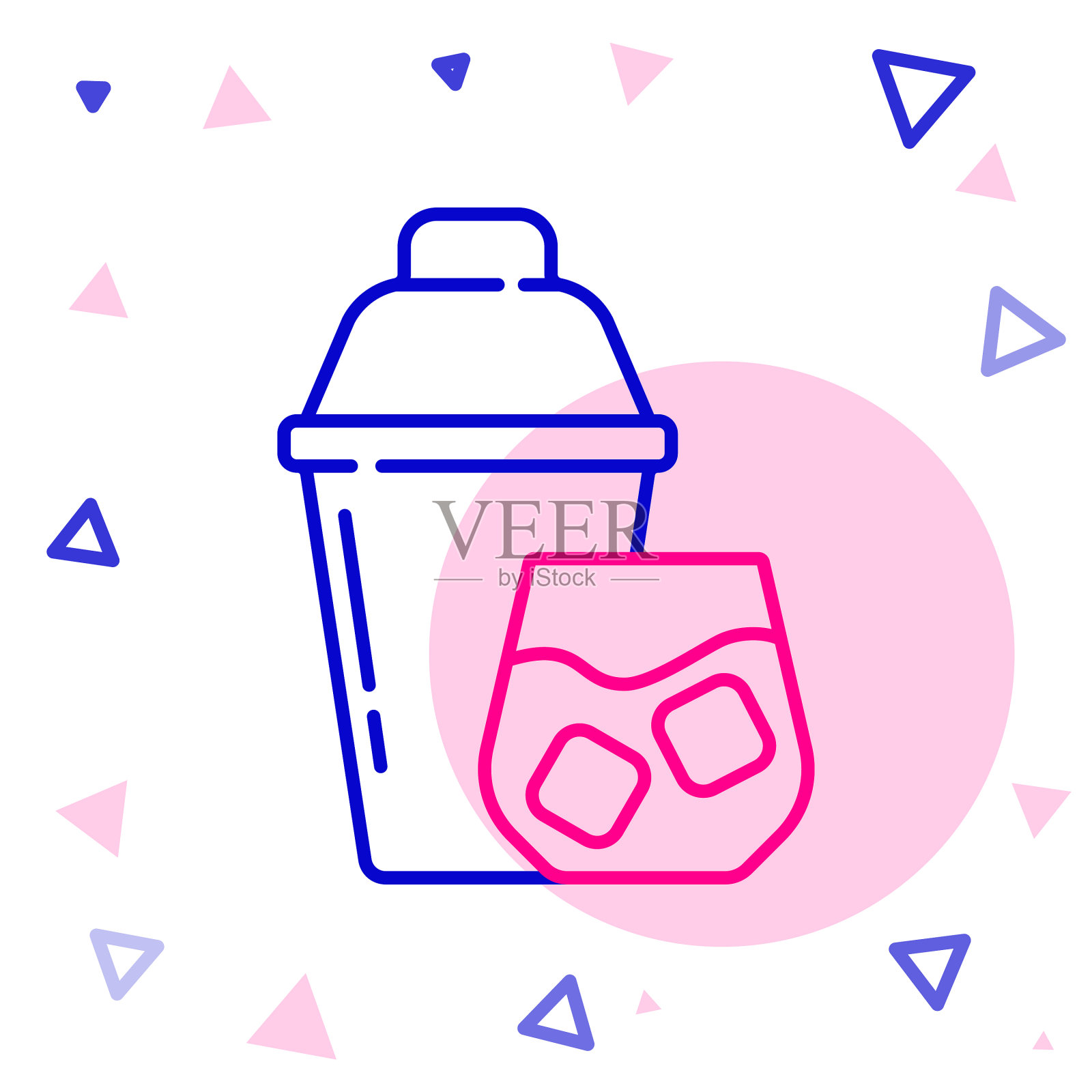 有鸡尾酒杯图标的鸡尾酒调酒器插画图片素材