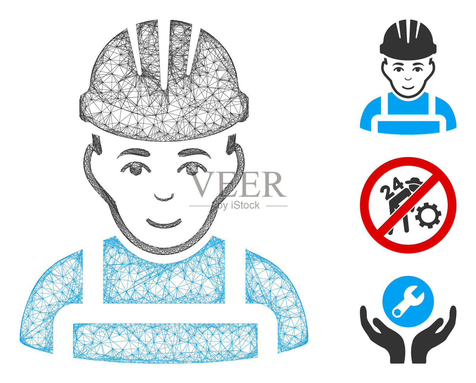 快乐的多边形网格机制插画图片素材