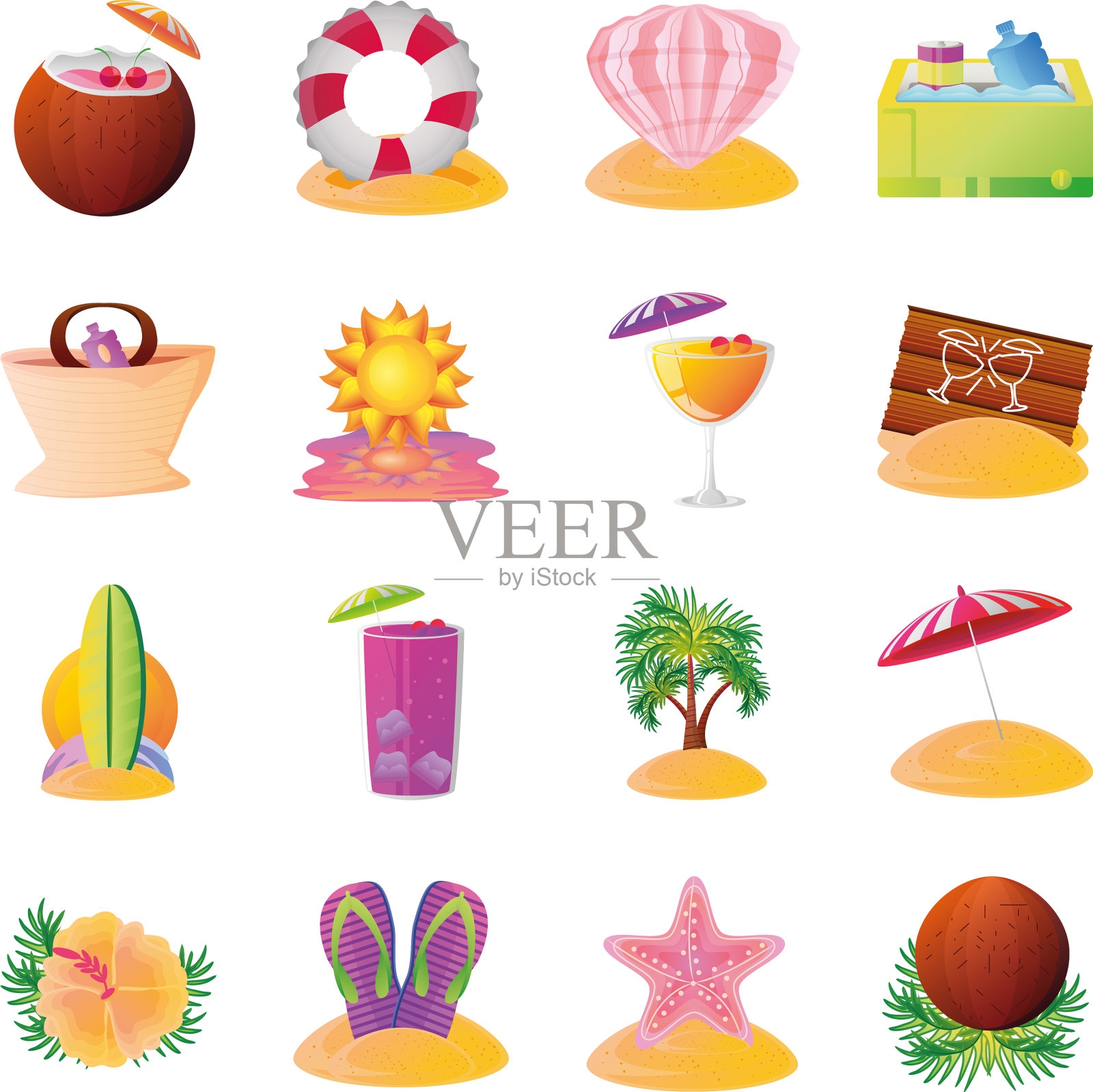 暑假旅行鸡尾酒贝壳鸡尾酒插画图片素材