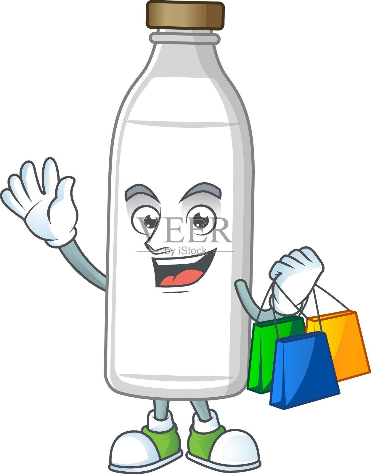 卡通概念丰富的奶瓶与购物袋设计元素图片