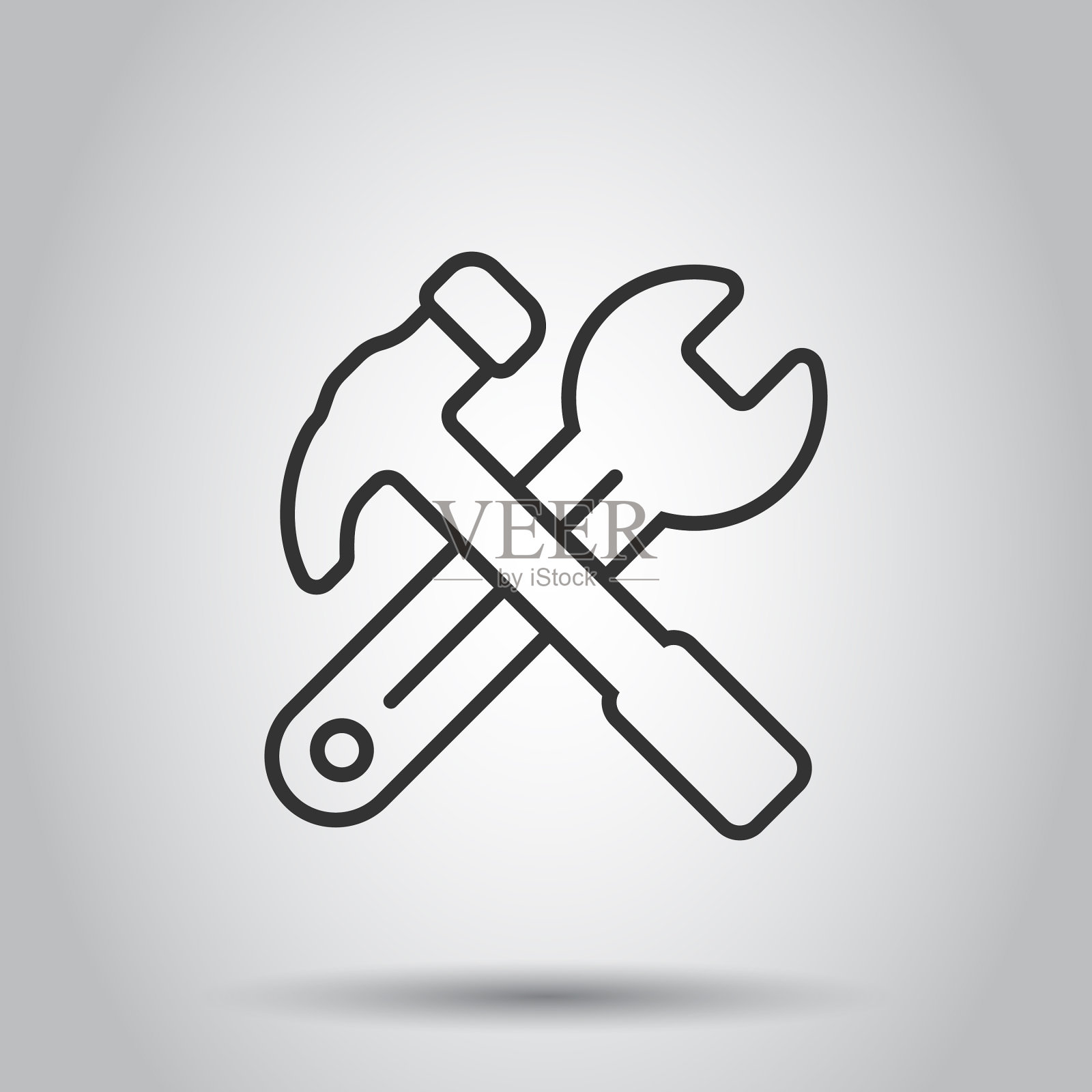 锤与扳手图标在平面风格的工作插画图片素材