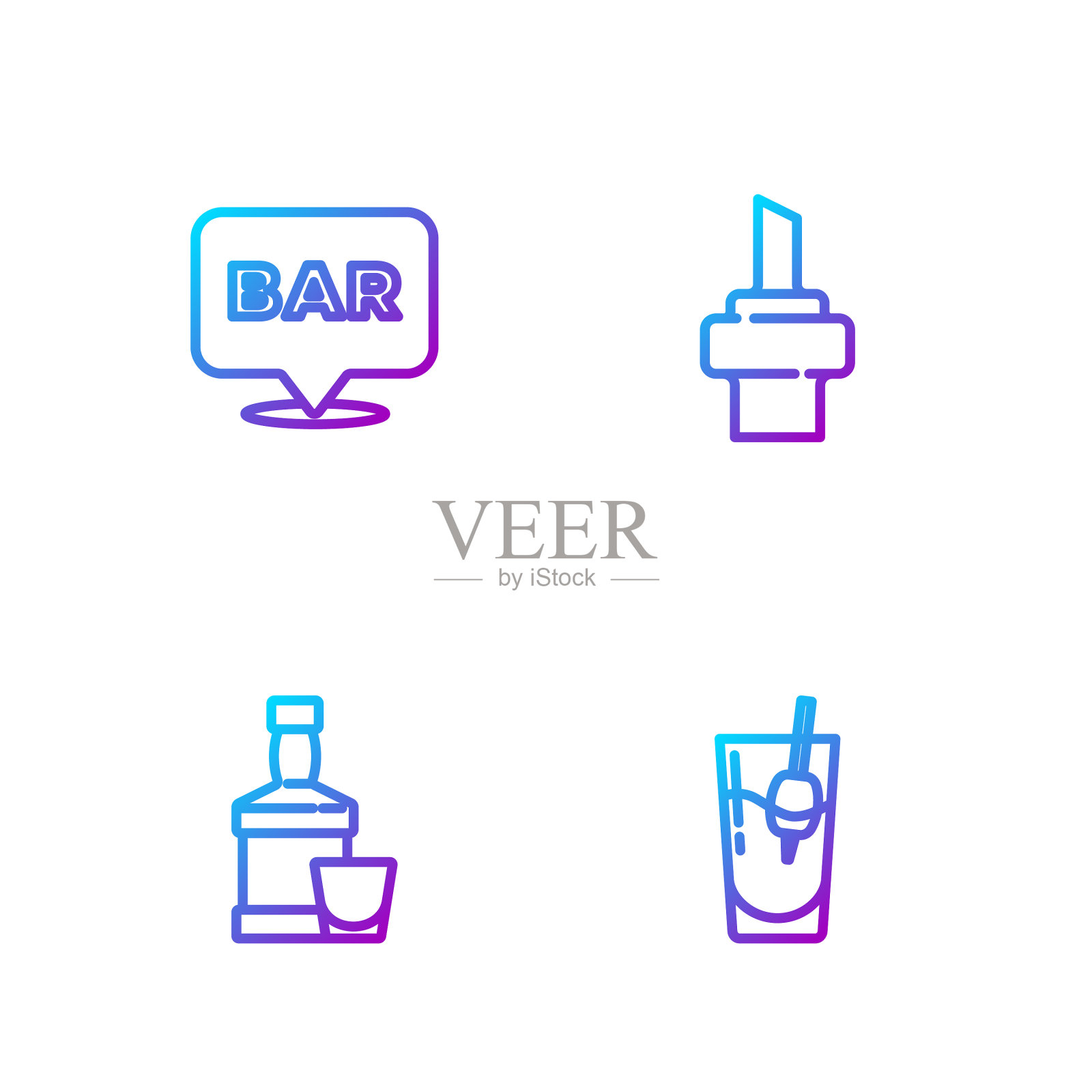 鸡尾酒，血腥玛丽，威士忌瓶子和图标素材