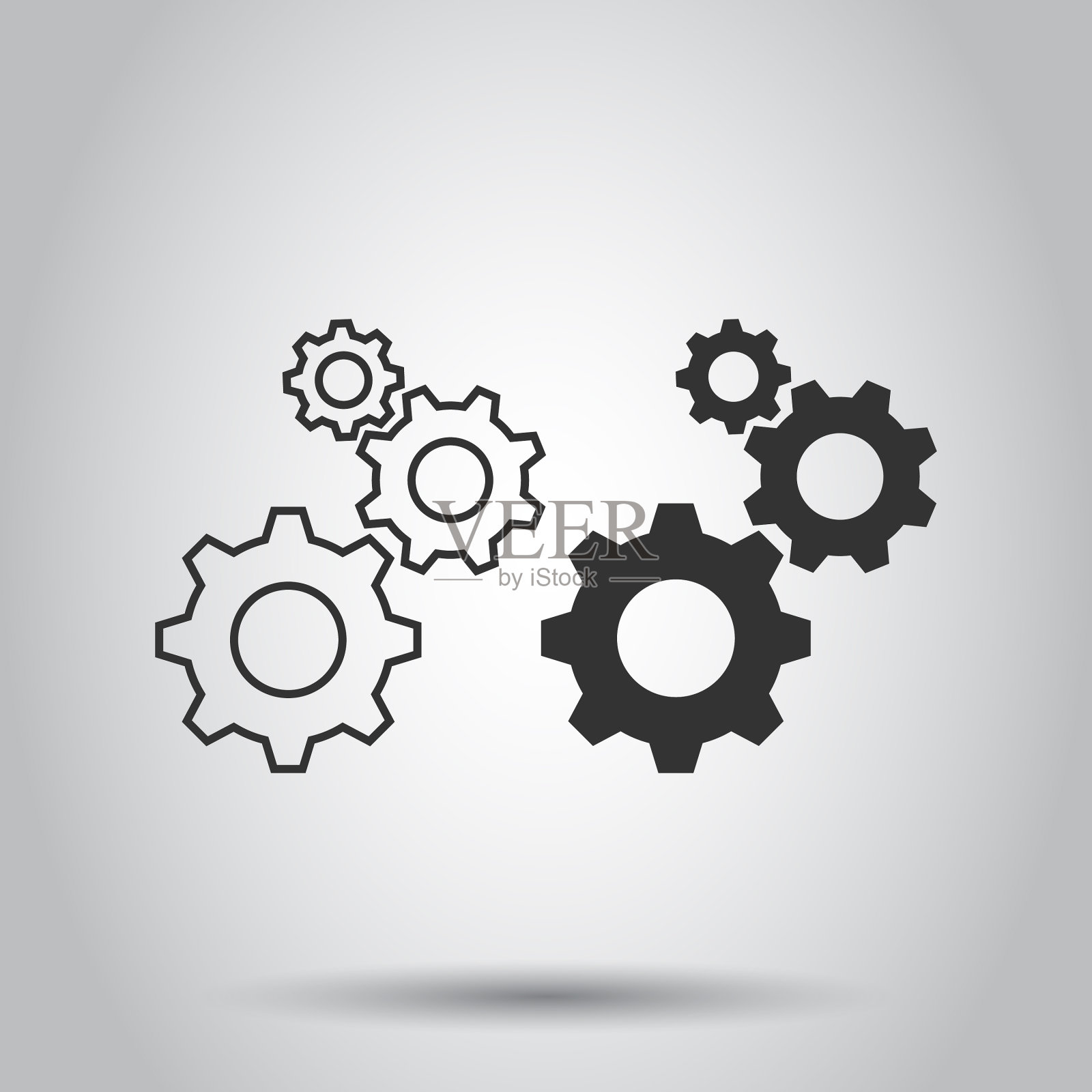 齿轮图标在平面风格齿轮上的白色插画图片素材