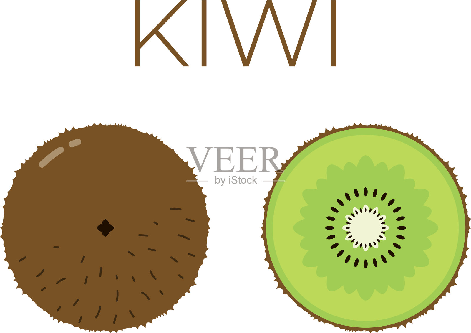 猕猴桃和切片猕猴桃在白色插画图片素材