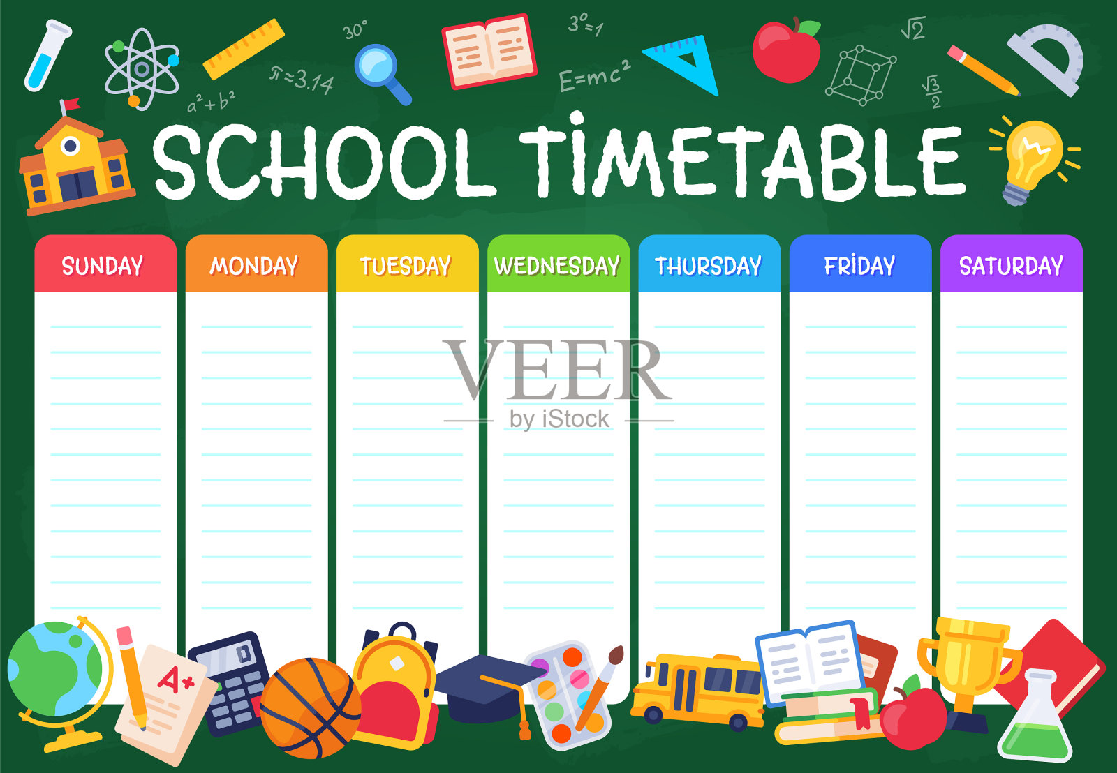 学校课程表，每周计划课程表插画图片素材