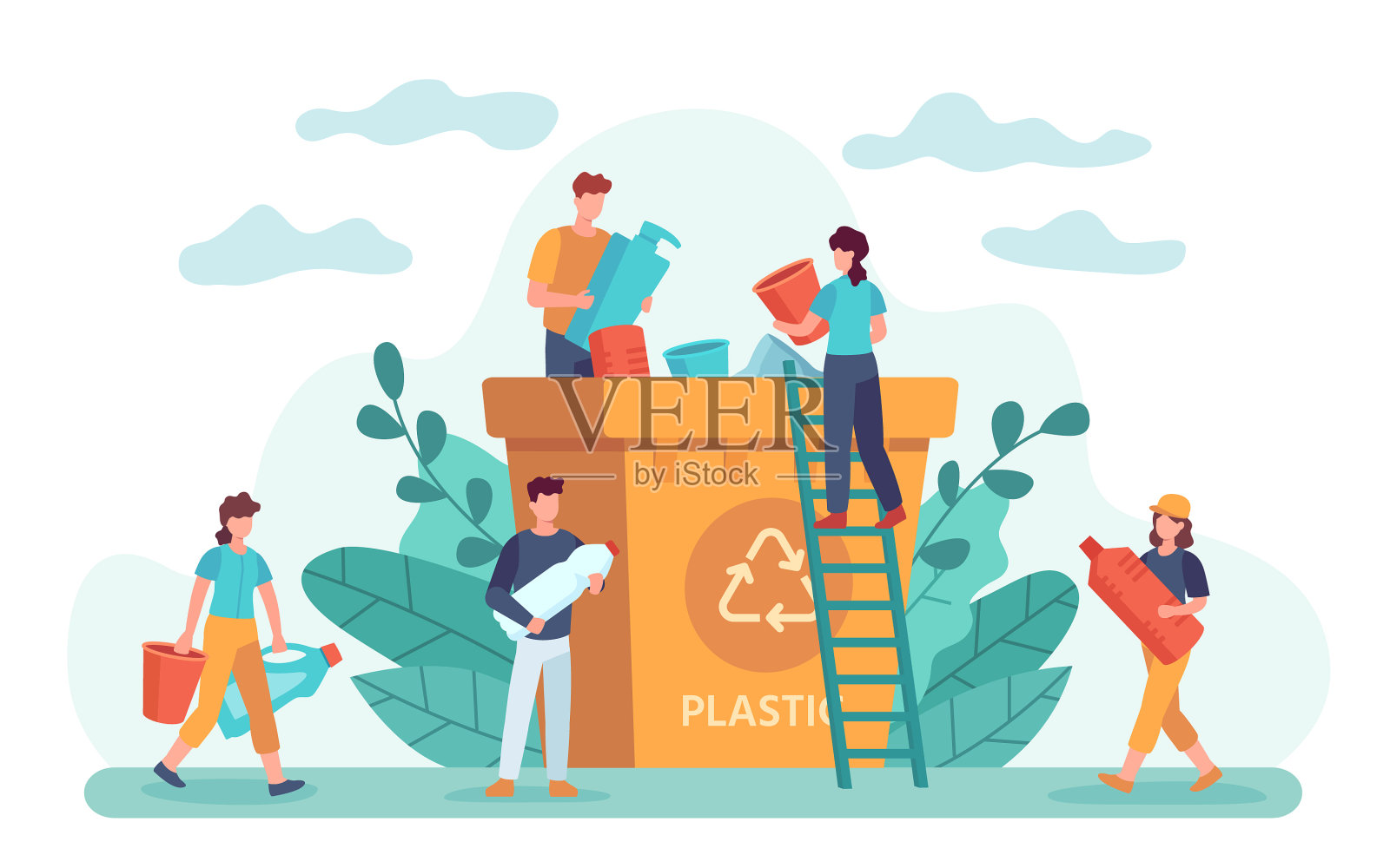 废物回收，生态友好的人扔垃圾设计元素图片