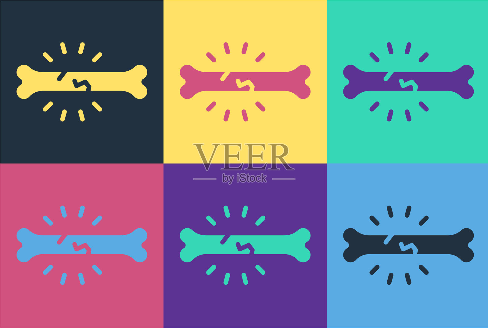 流行艺术骨痛图标孤立的颜色插画图片素材