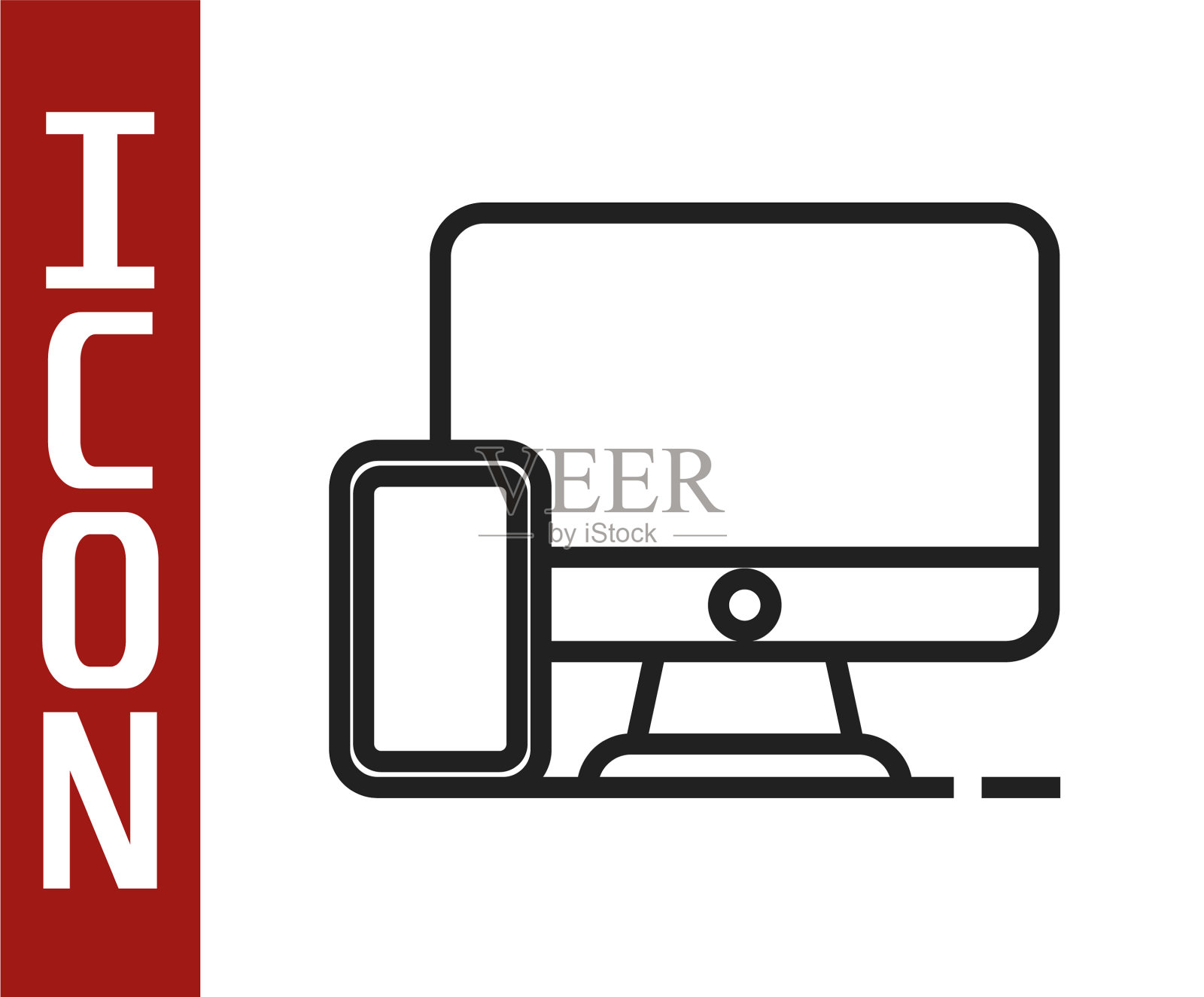 电脑显示器和手机图标的黑线图标素材