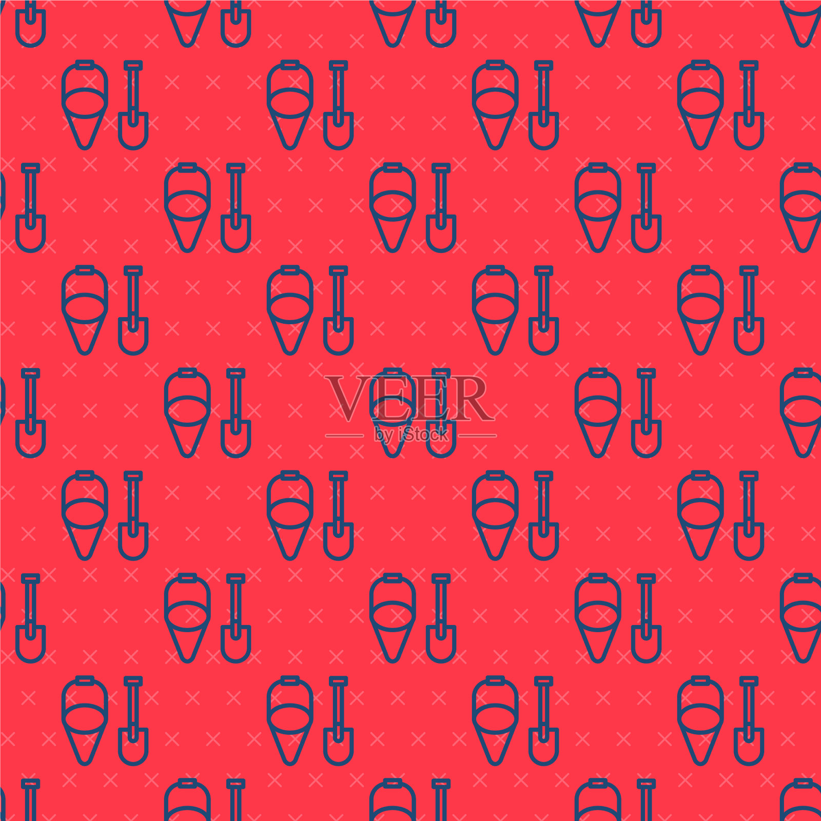 蓝线火铲和锥桶图标插画图片素材