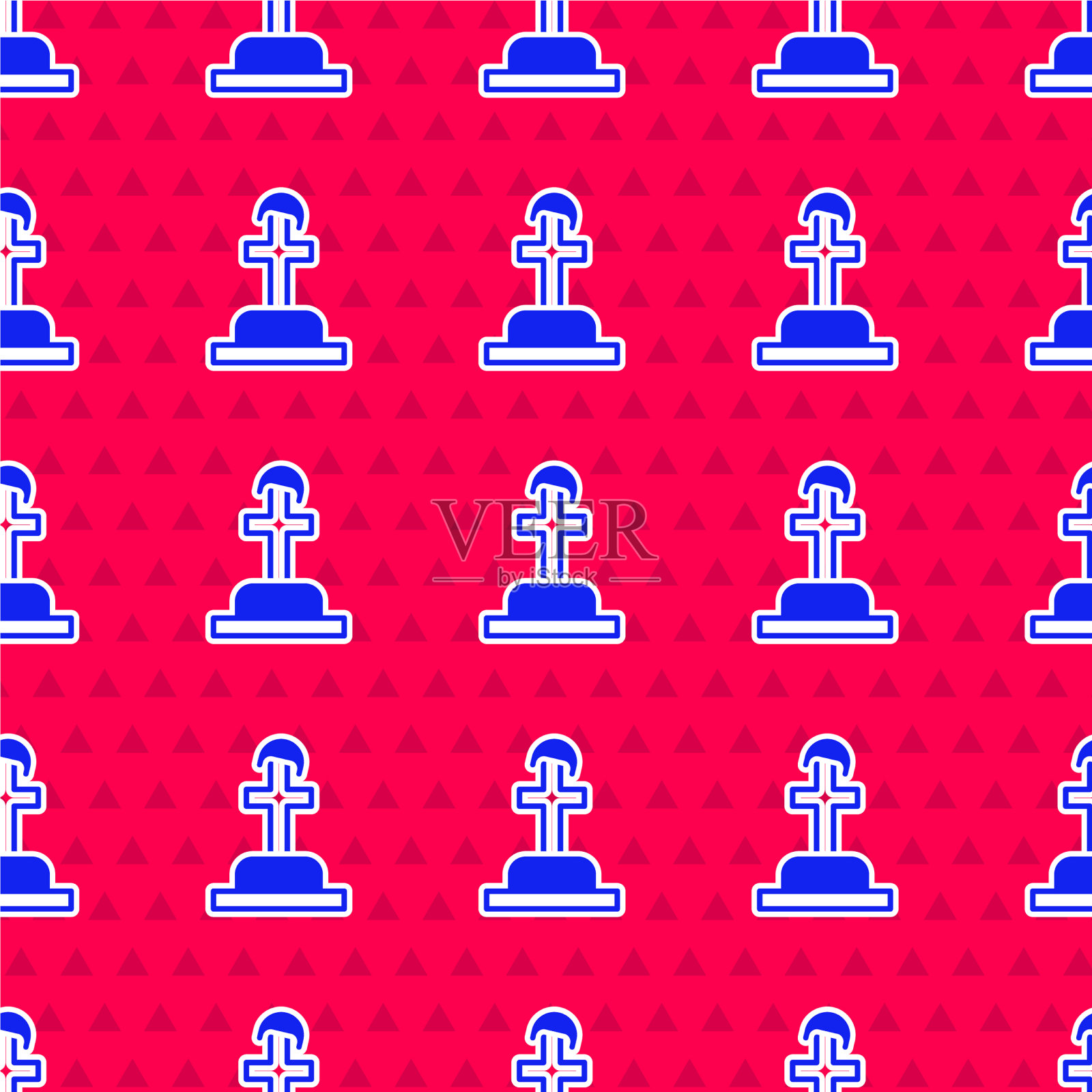 蓝色战士坟墓图标隔离无缝图案插画图片素材
