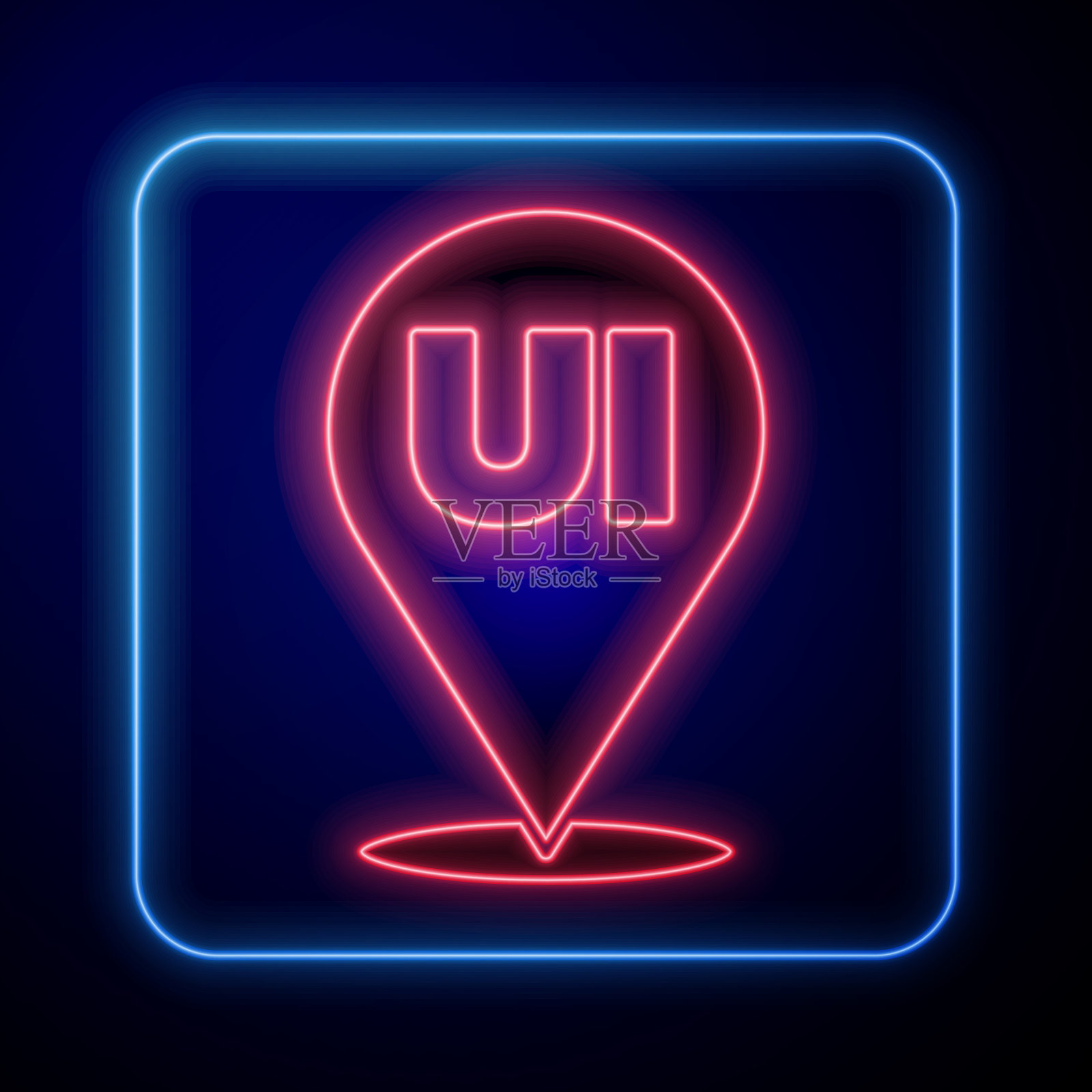 发光的霓虹灯UI或ux设计图标孤立在蓝色图标素材