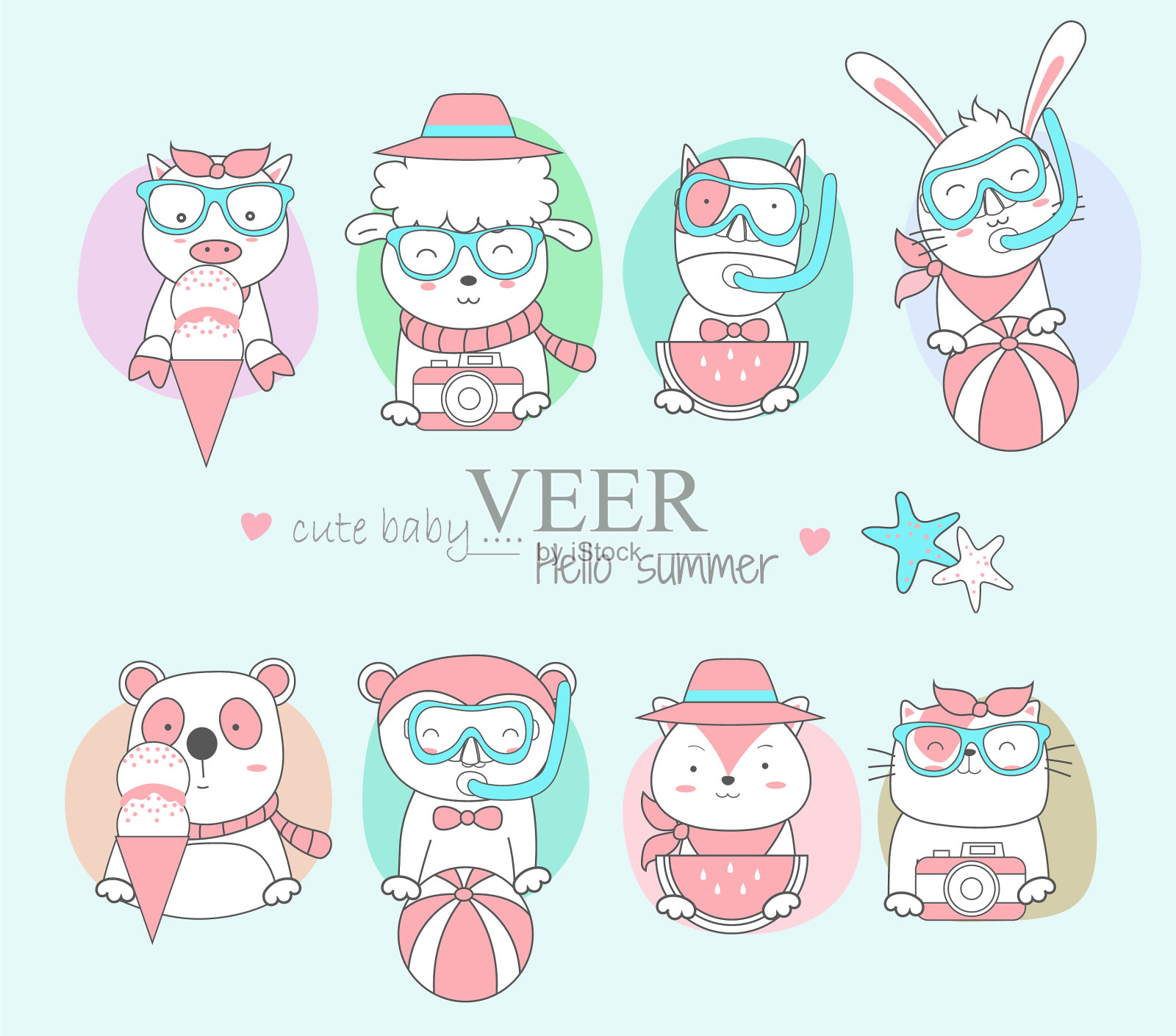 可爱的巴动物卡通素描动物风格插画图片素材