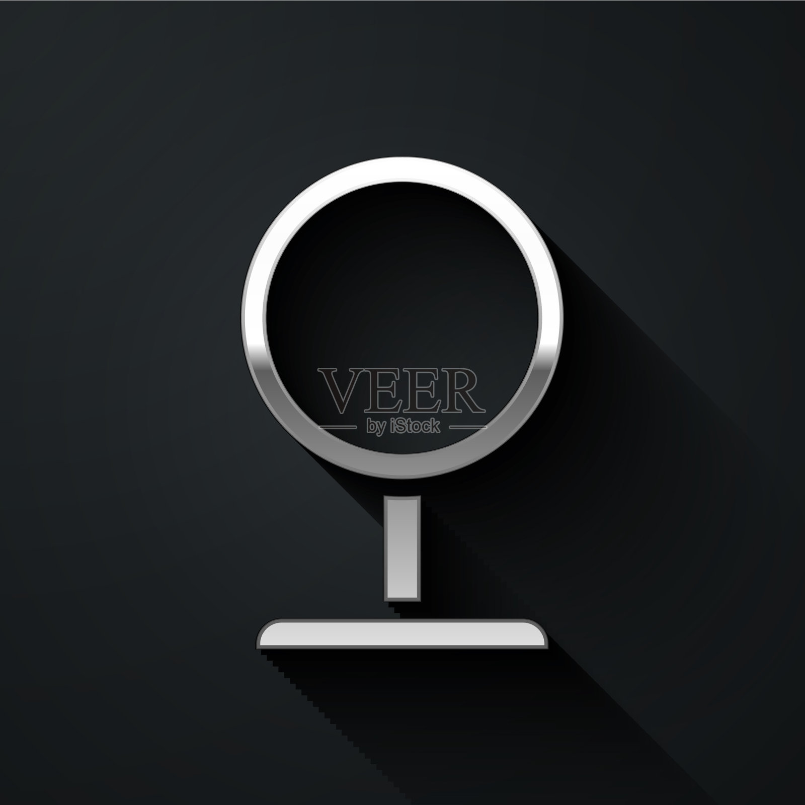 银色圆妆镜图标孤立在黑色图标素材