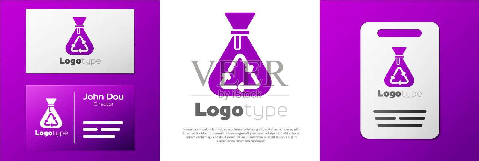 带有回收标志图标的垃圾袋插画图片素材