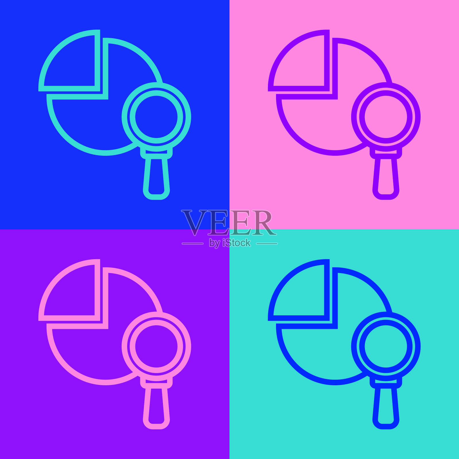 波普线条放大镜与数据分析插画图片素材