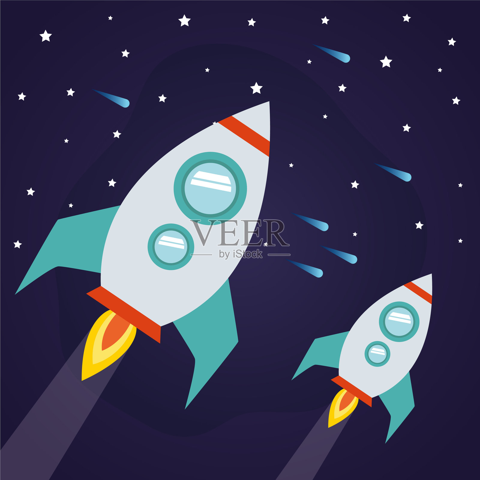 太空火箭的星空背景设计插画图片素材