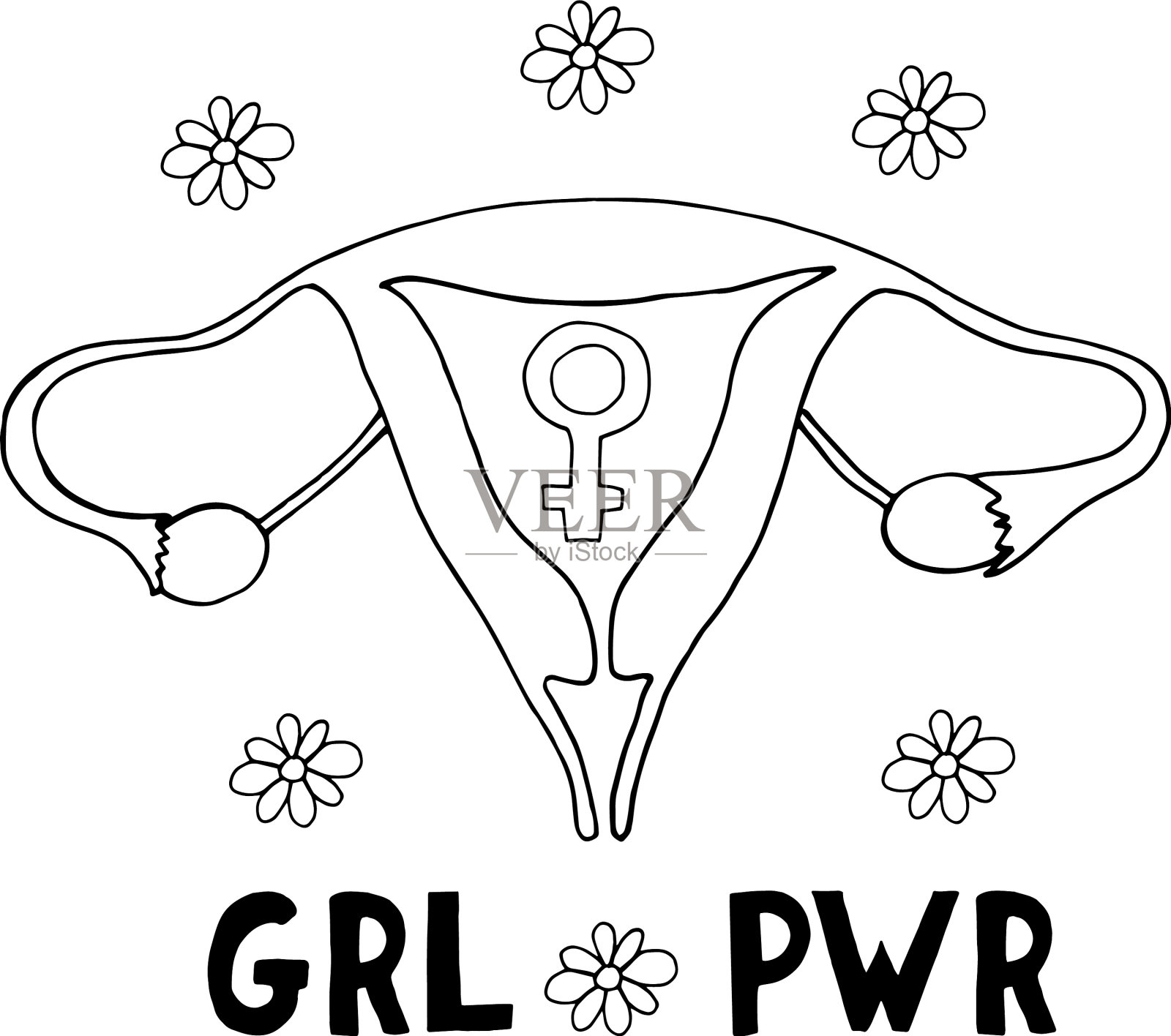 子宫女人的象征和字母女孩的力量插画图片素材