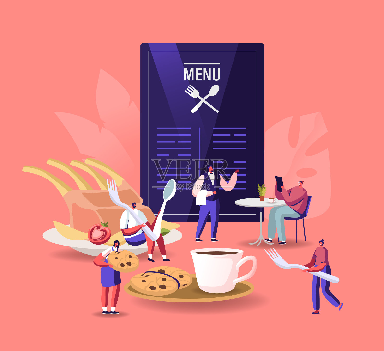 参观咖啡馆的人热情好客的概念很小插画图片素材