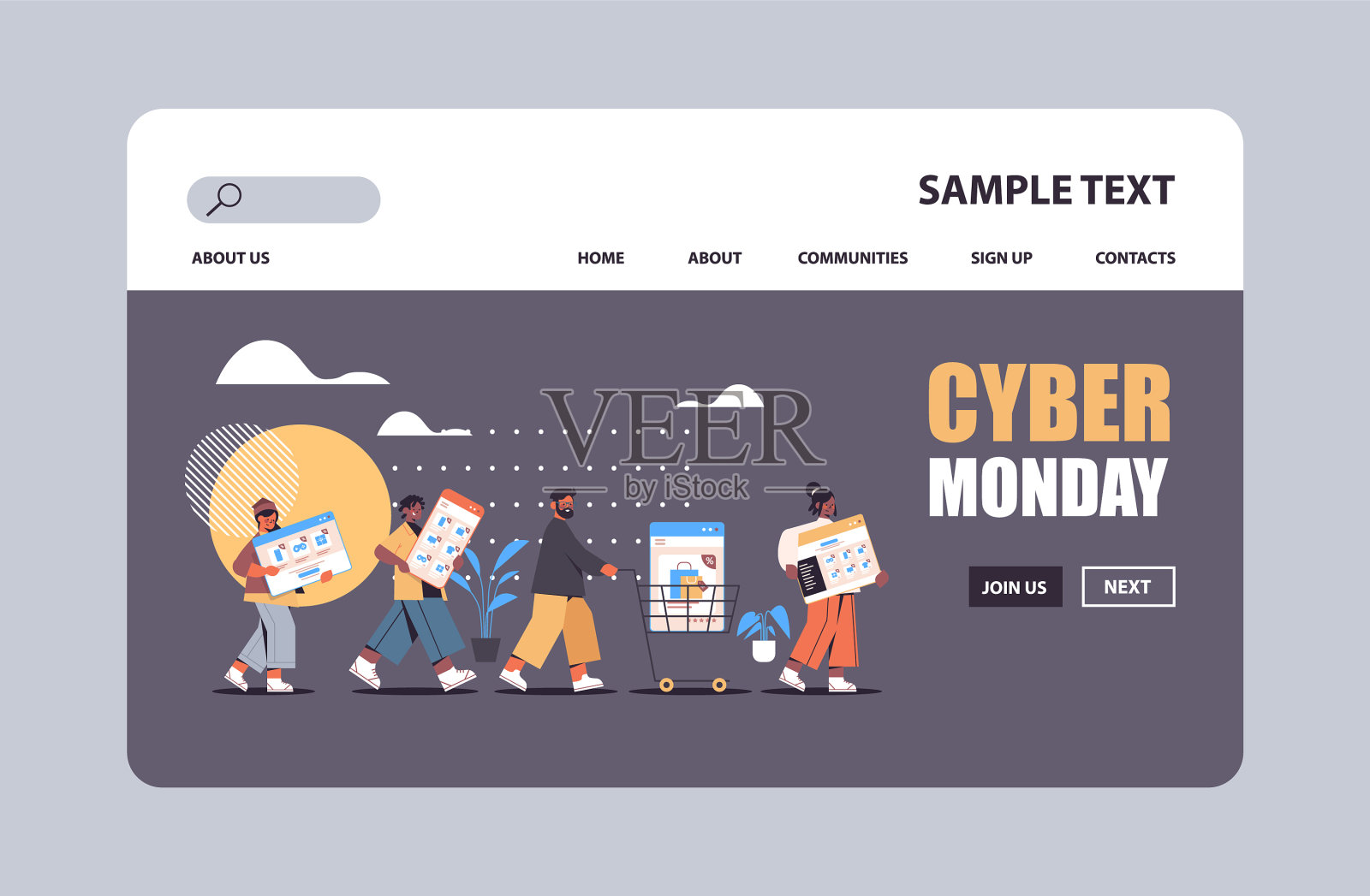 混合种族的人运行与数字设备网络插画图片素材