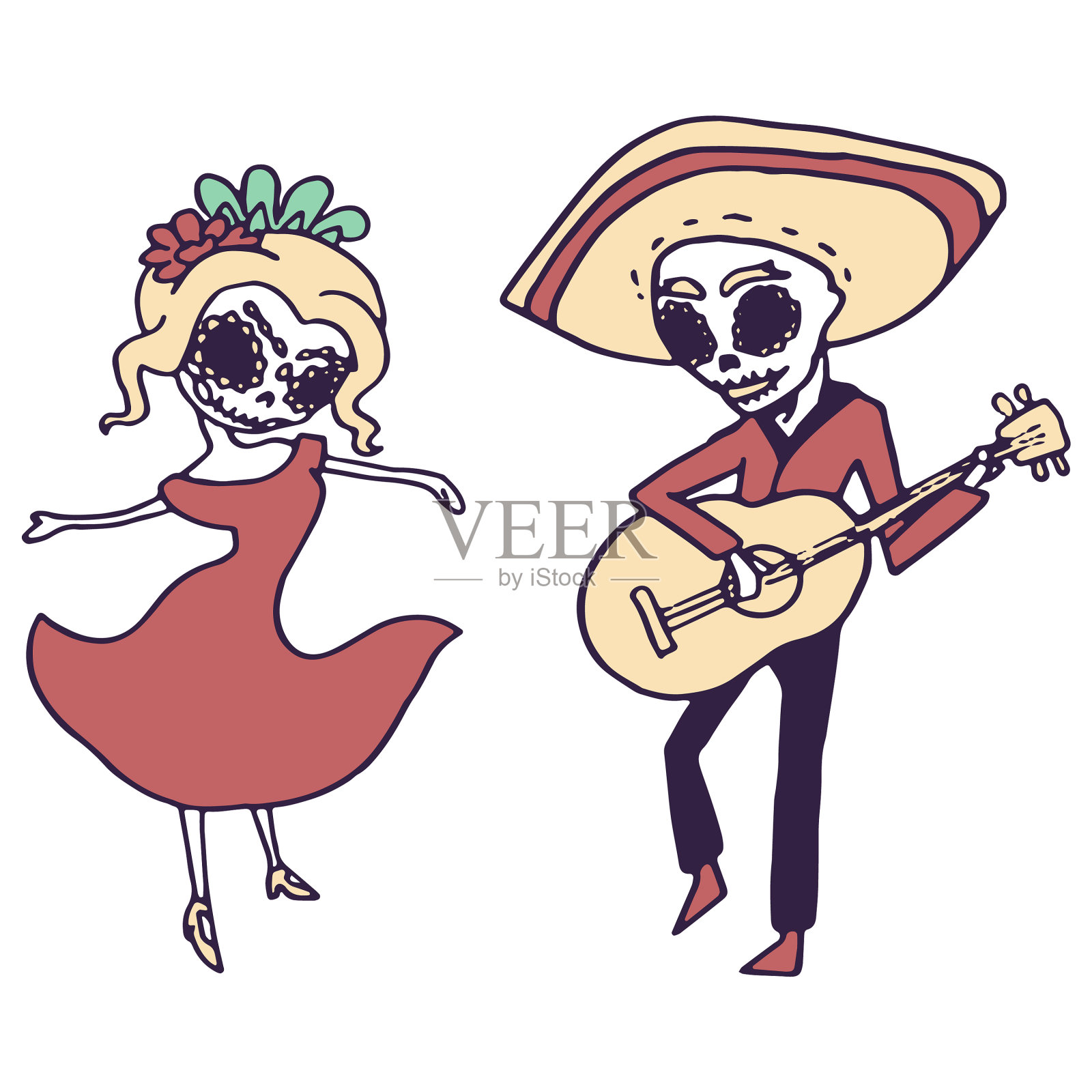 墨西哥男人和女人在白色孤立的背景设计元素图片